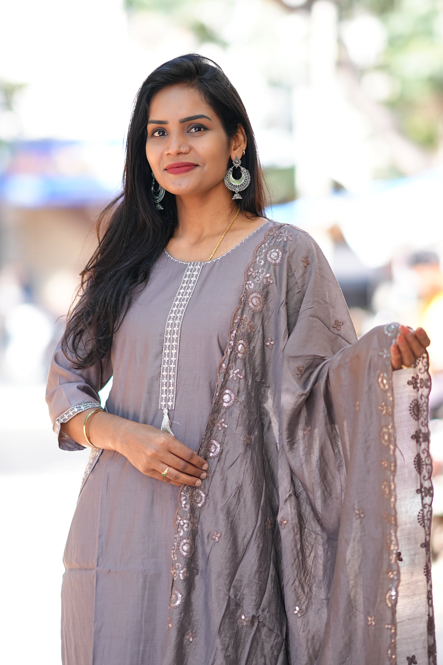 Light Grey Viscose Fabric Designer Wear 3 Piece Set