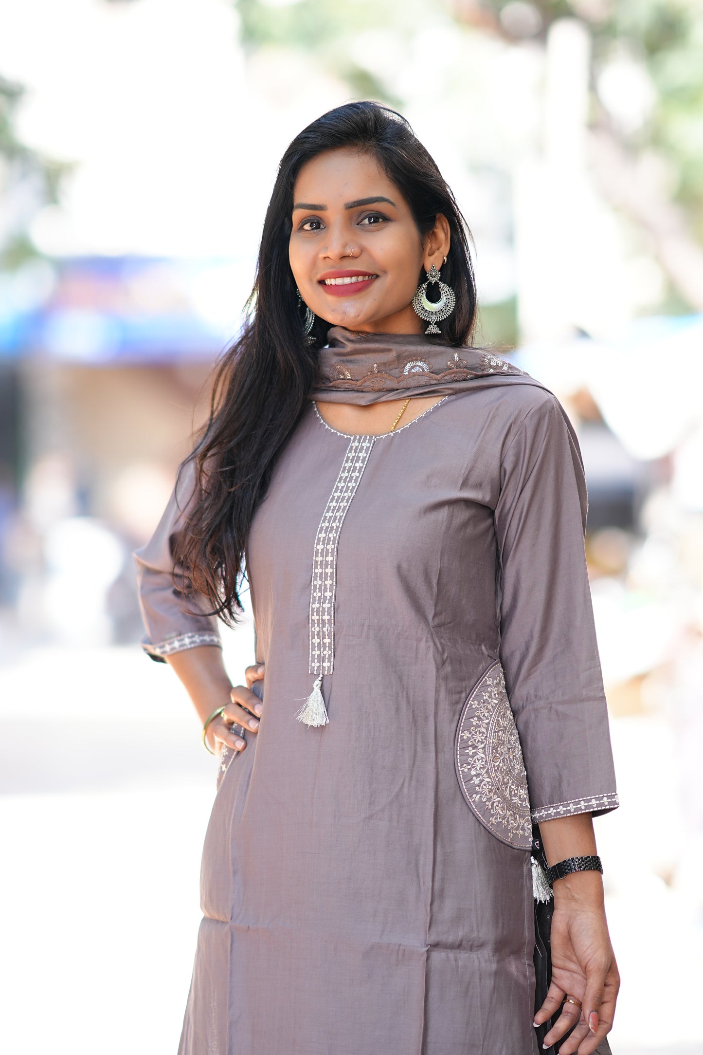 Light Grey Viscose Fabric Designer Wear 3 Piece Set