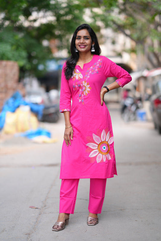 Pink Color Jaipur Cotton Cordset With Embriodary Work