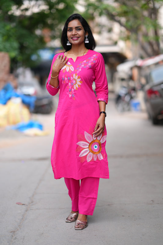 Pink Color Jaipur Cotton Cordset With Embriodary Work