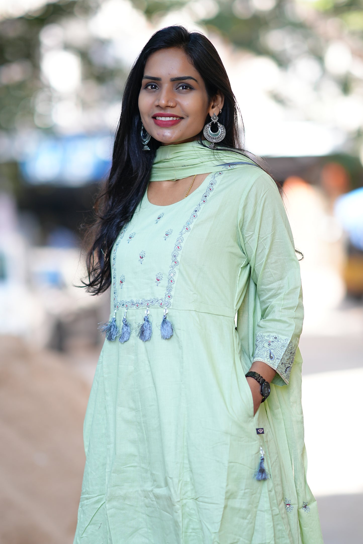 Pista Green Color Designer Wear Mul Cotton 3 Piece Set With Embriodary Work