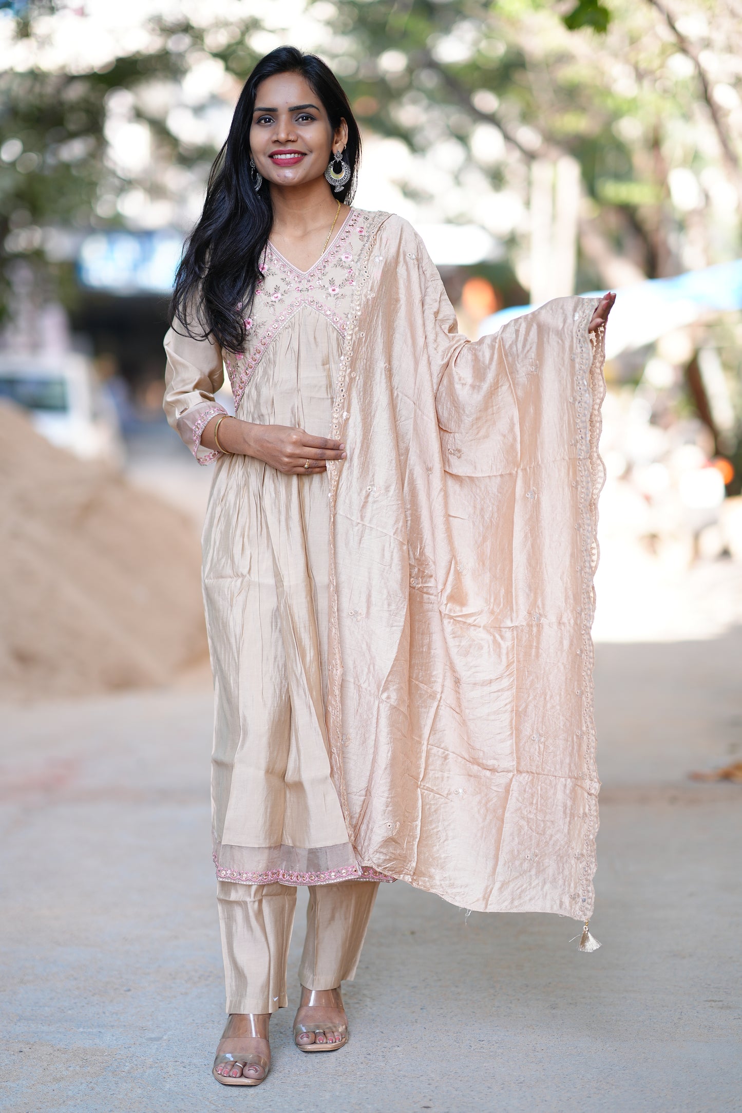 Tan Brandy color Designer Wear Duppata Set