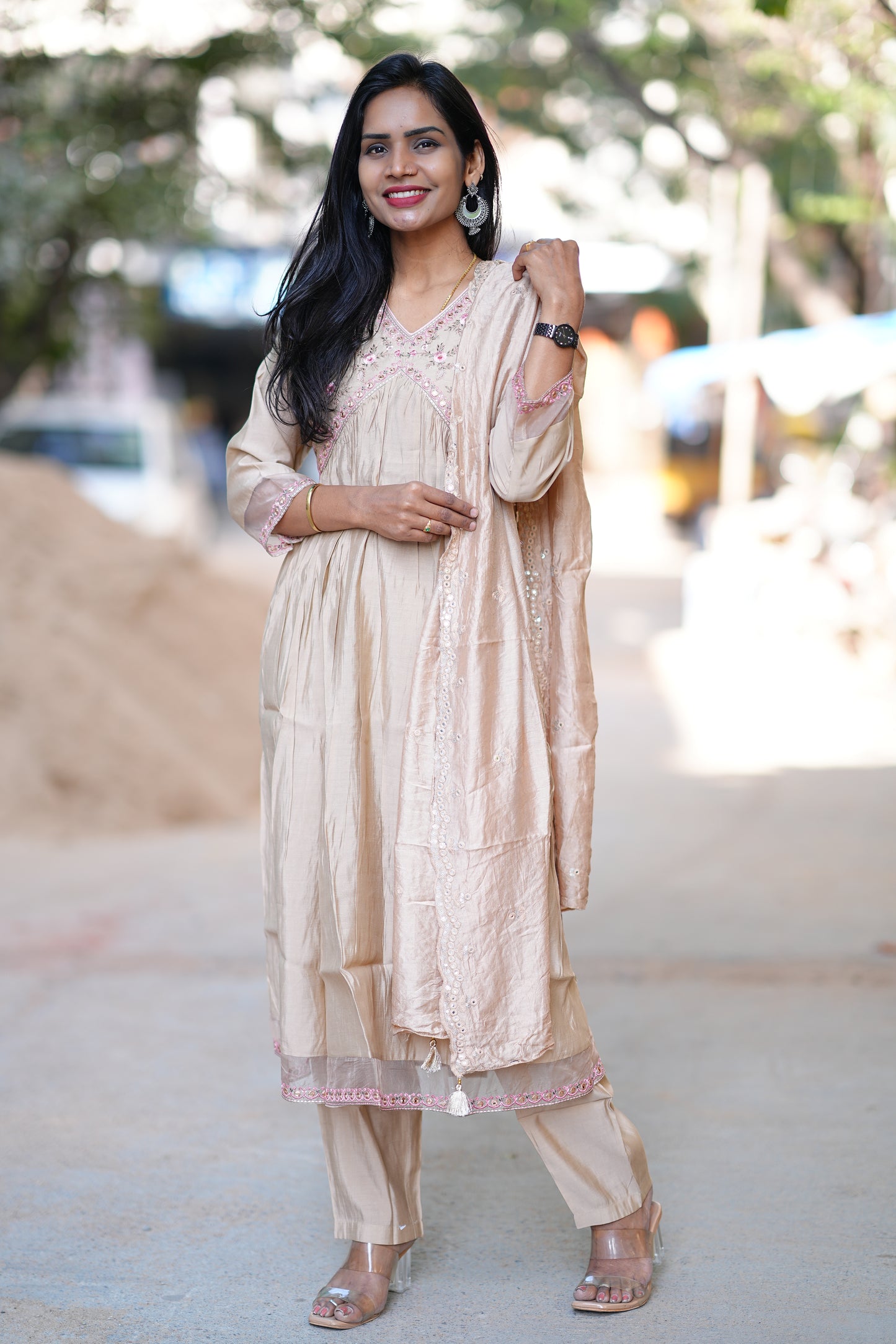 Tan Brandy color Designer Wear Duppata Set