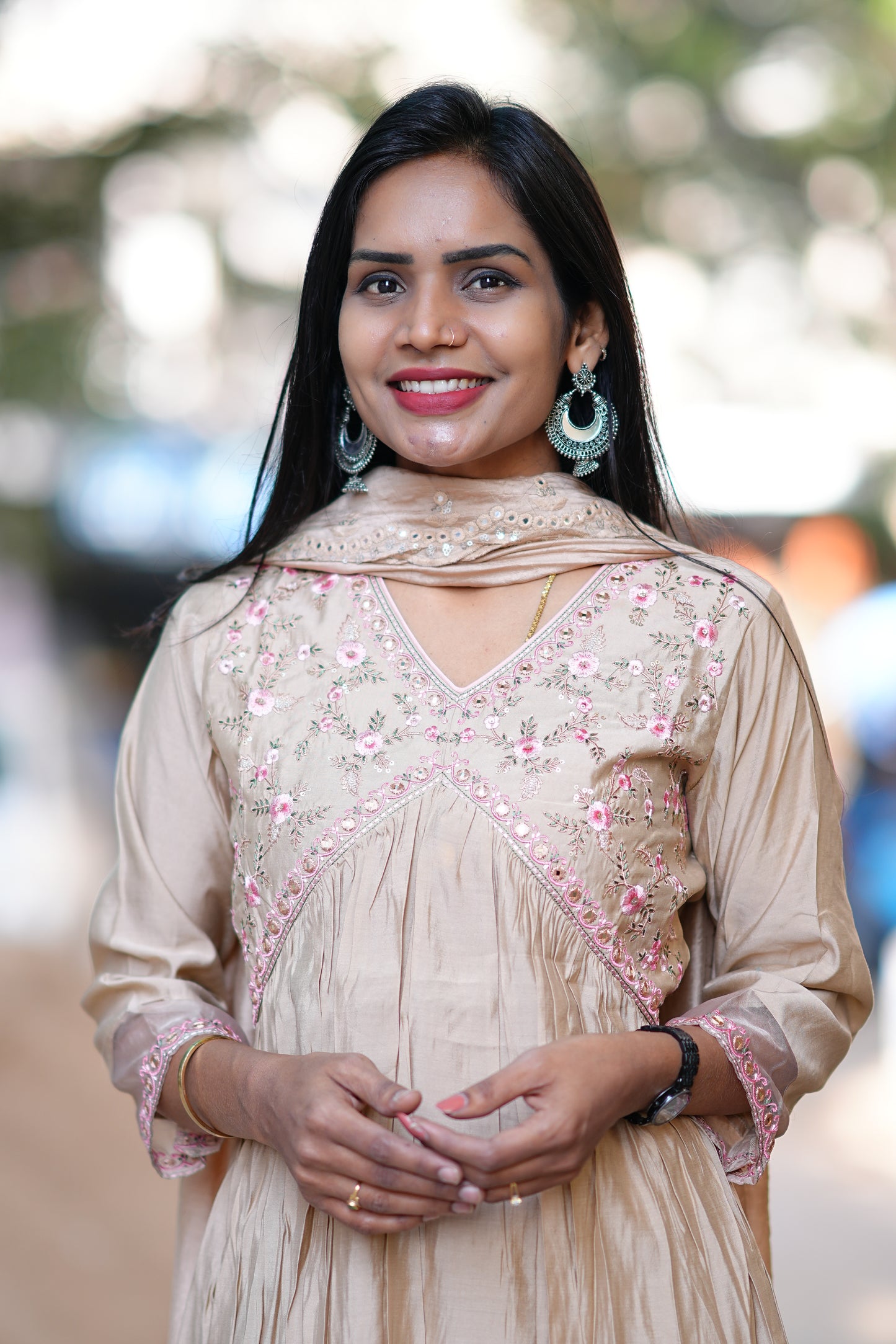 Tan Brandy color Designer Wear Duppata Set