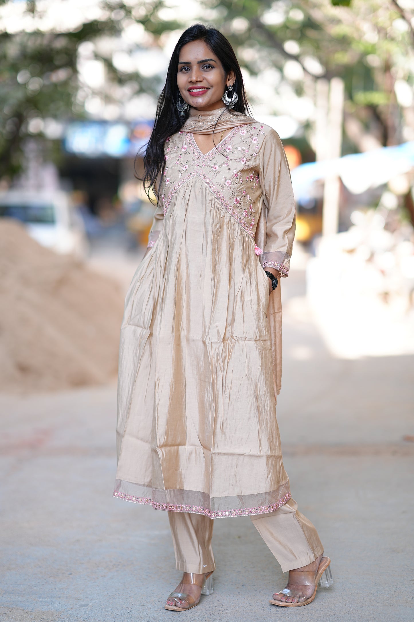 Tan Brandy color Designer Wear Duppata Set