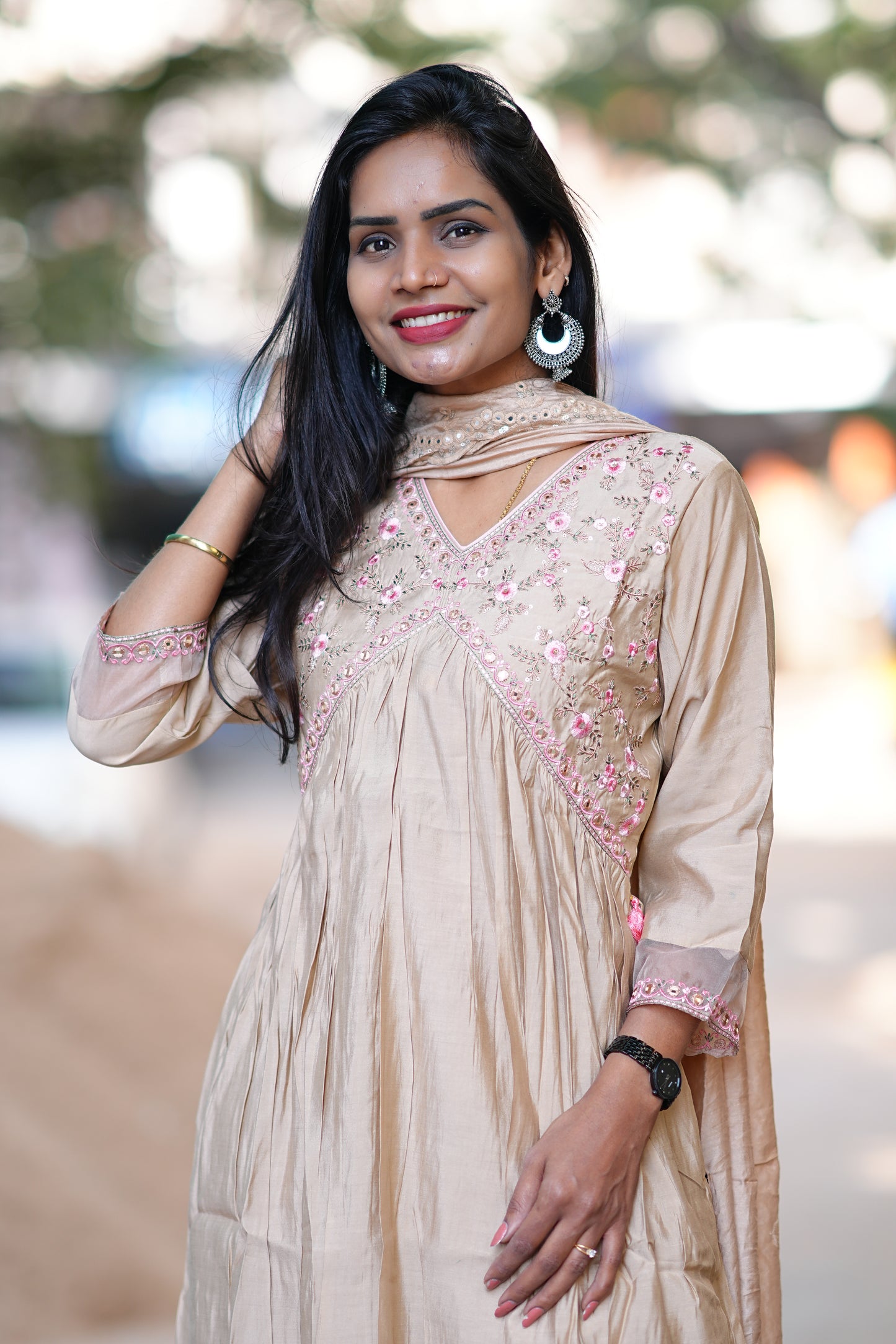 Tan Brandy color Designer Wear Duppata Set