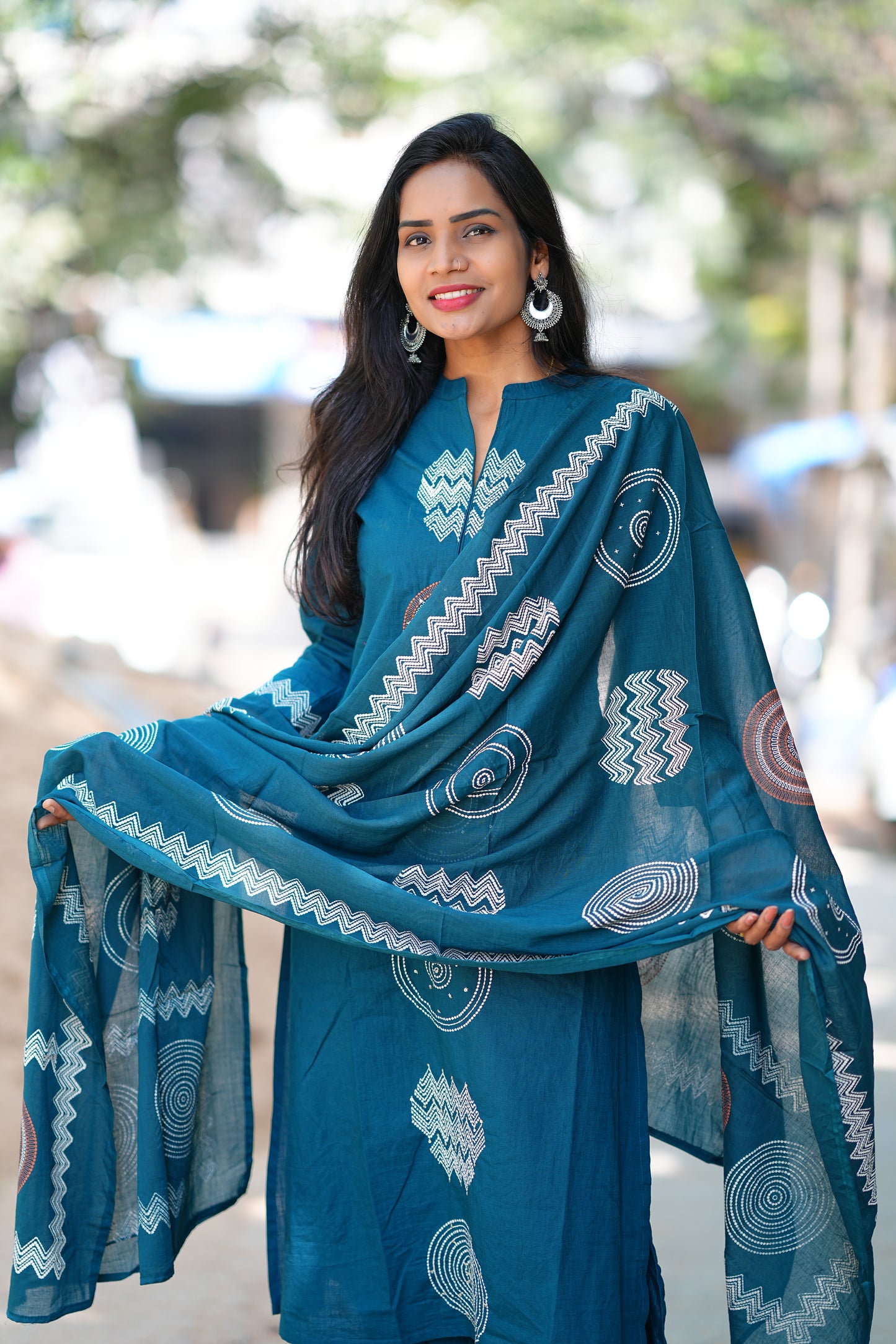 Russian Blue Color Jaipur Cotton 3 Piece Set