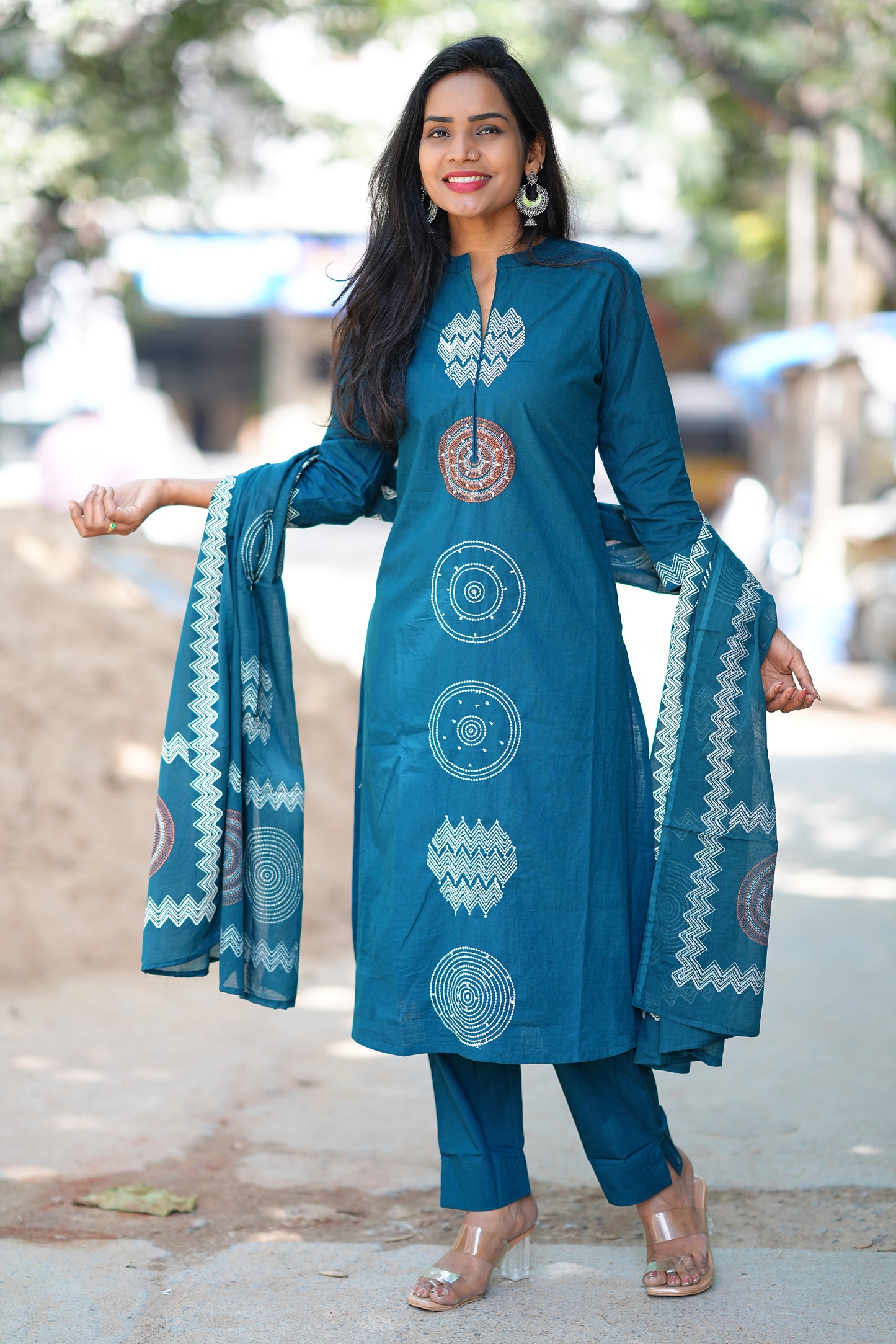 Russian Blue Color Jaipur Cotton 3 Piece Set