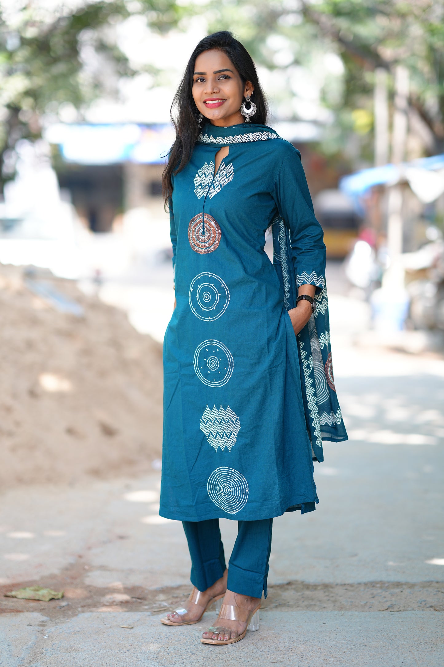 Russian Blue Color Jaipur Cotton 3 Piece Set