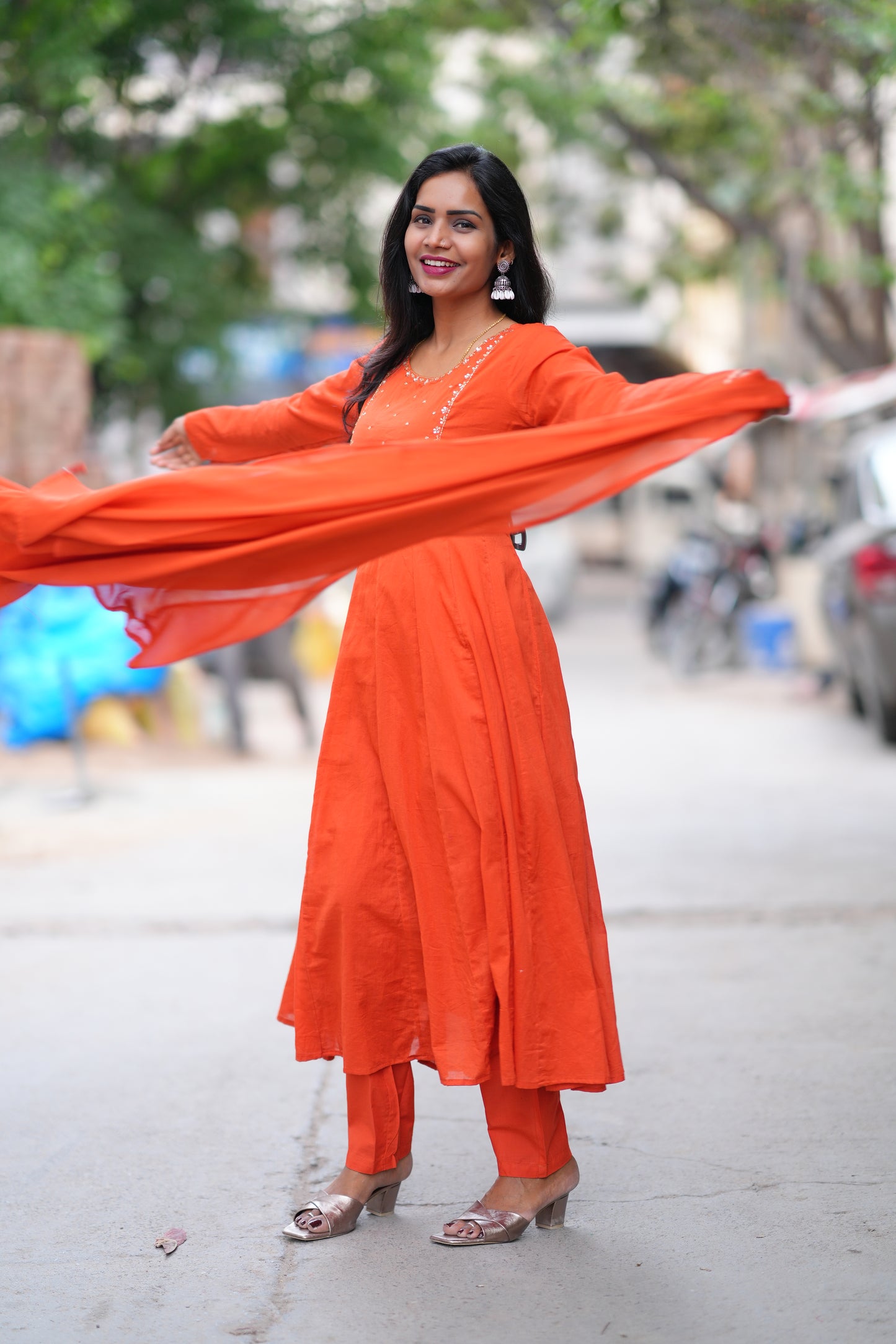 Orange Color Mul Cotton 3 Piece Set With Gota Patti Work and complete Lining