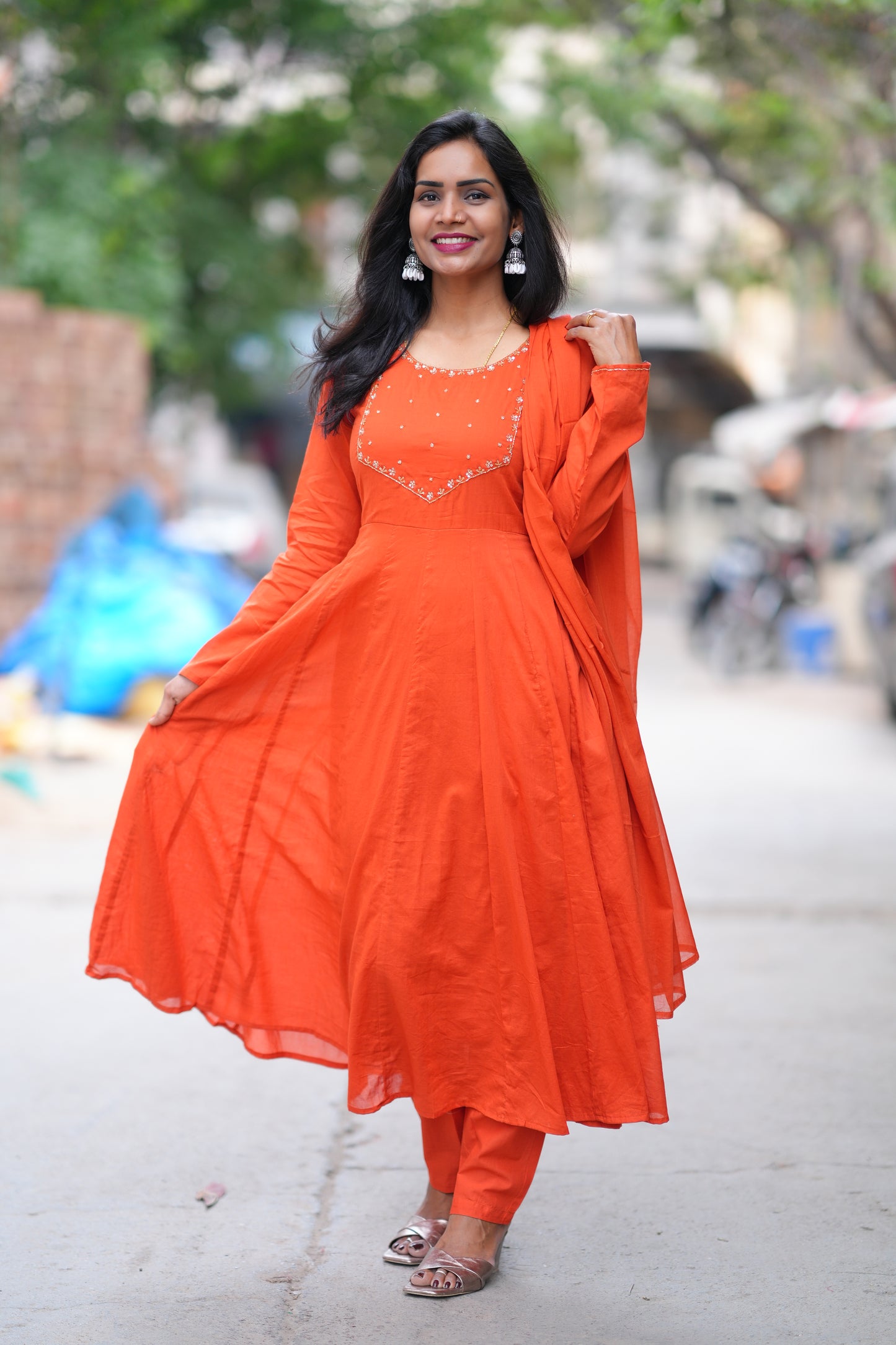 Orange Color Mul Cotton 3 Piece Set With Gota Patti Work and complete Lining