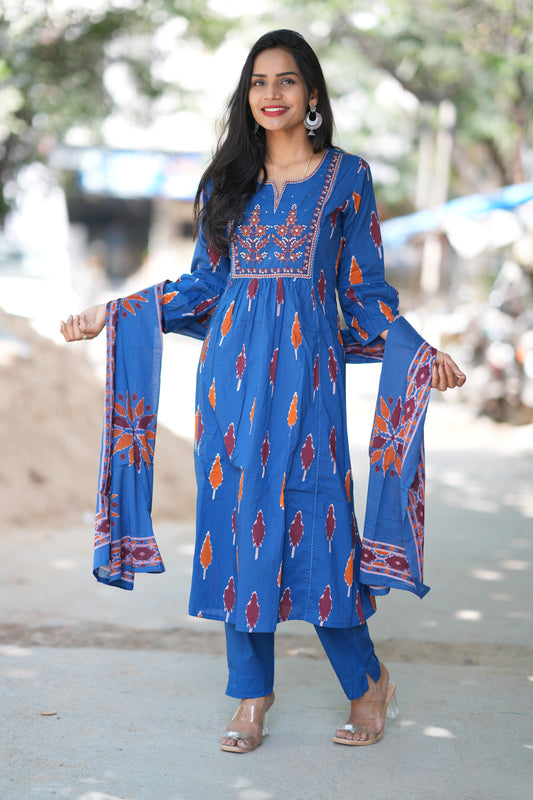 Blue Red Combo Jaipur Cotton 3 Piece Set