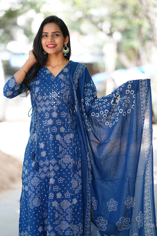 Blue Shade Bandini Print Jaipur Cotton Duppata Set