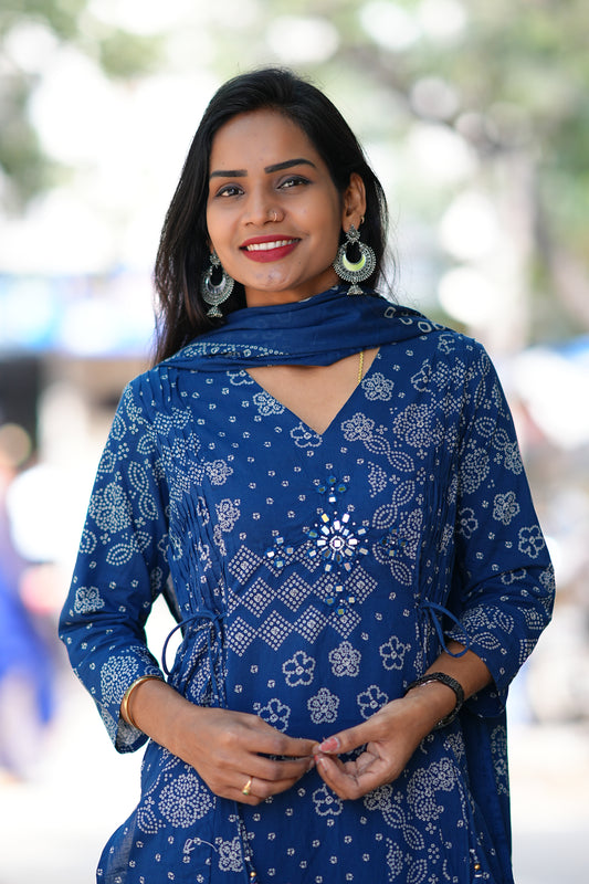 Blue Shade Bandini Print Jaipur Cotton Duppata Set