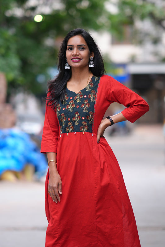 Red and Black Combo Jaipur Cotton Cordset With Plazzo Pant