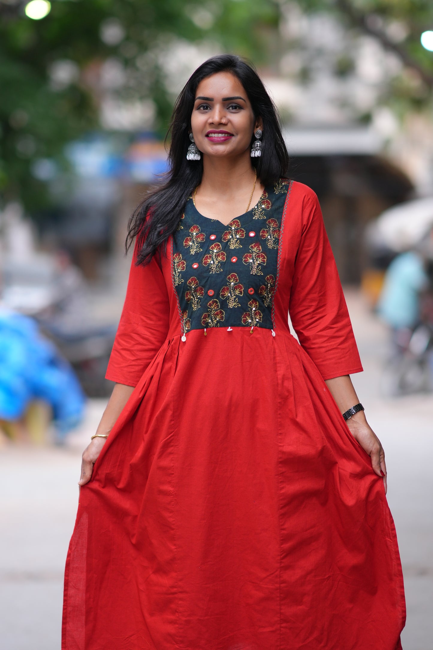 Red and Black Combo Jaipur Cotton Cordset With Plazzo Pant