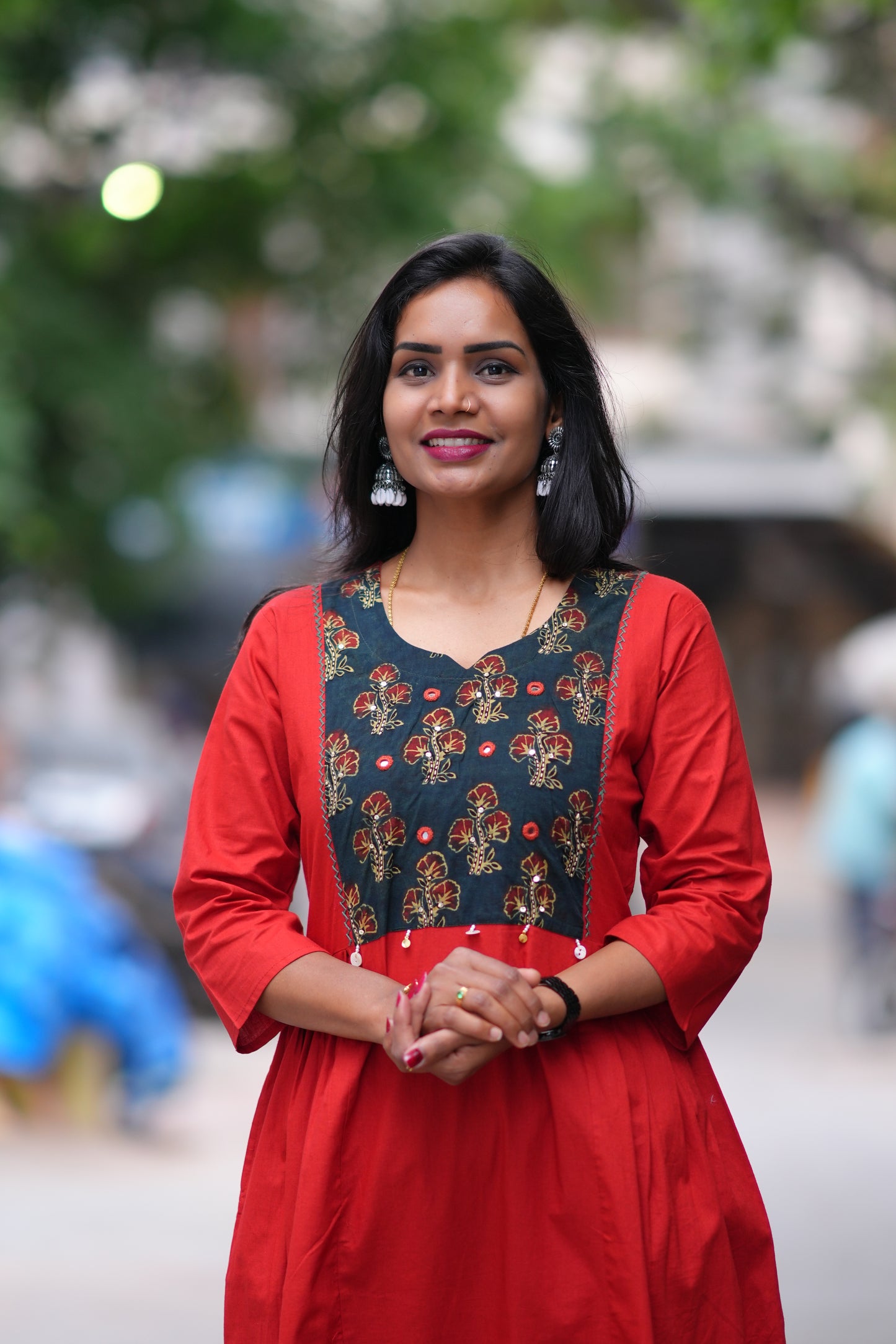 Red and Black Combo Jaipur Cotton Cordset With Plazzo Pant