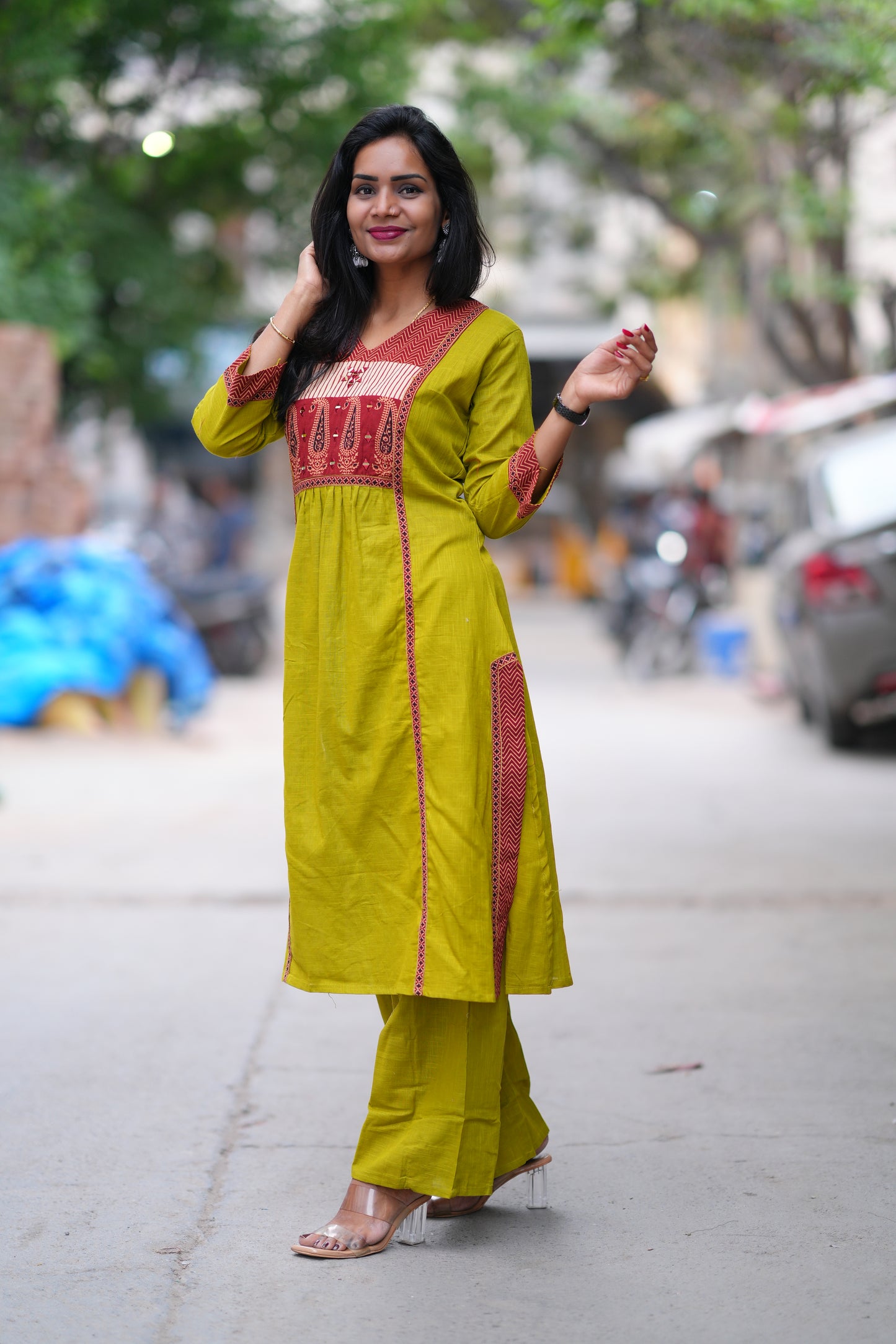 Mustard Yellow Jaipuri cotton Cord Set With Palazzo Pants