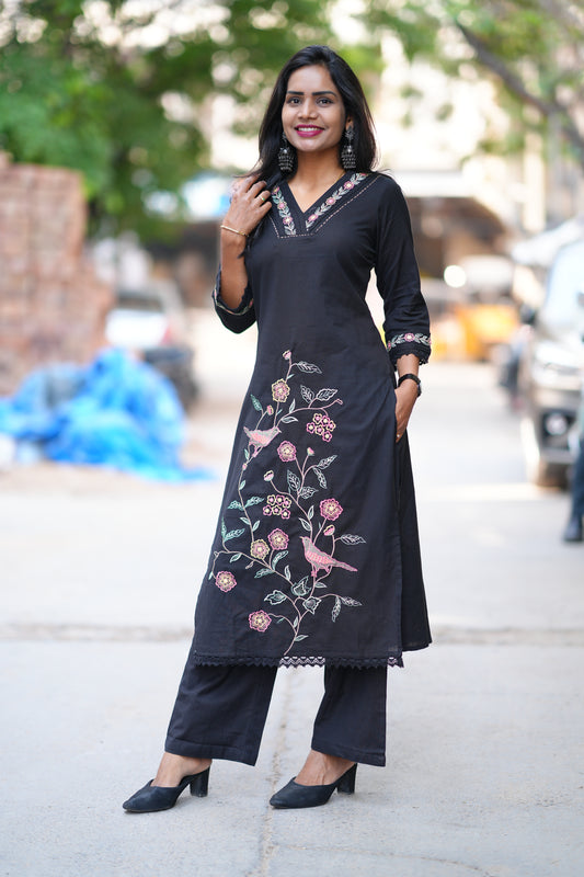 Black Color Jaipur Cotton With Heavy Embroidery Work