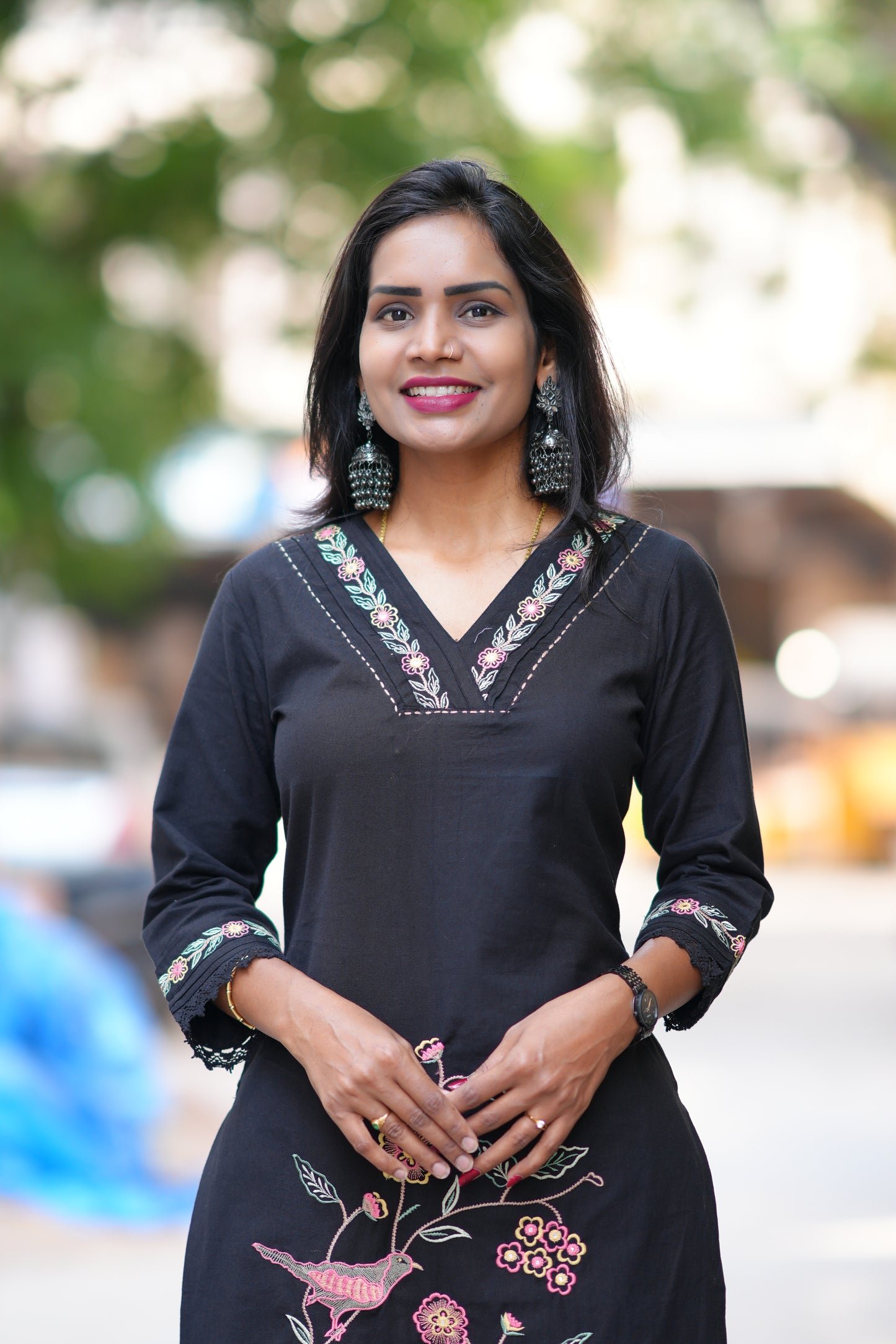 Black Color Jaipur Cotton With Heavy Embroidery Work