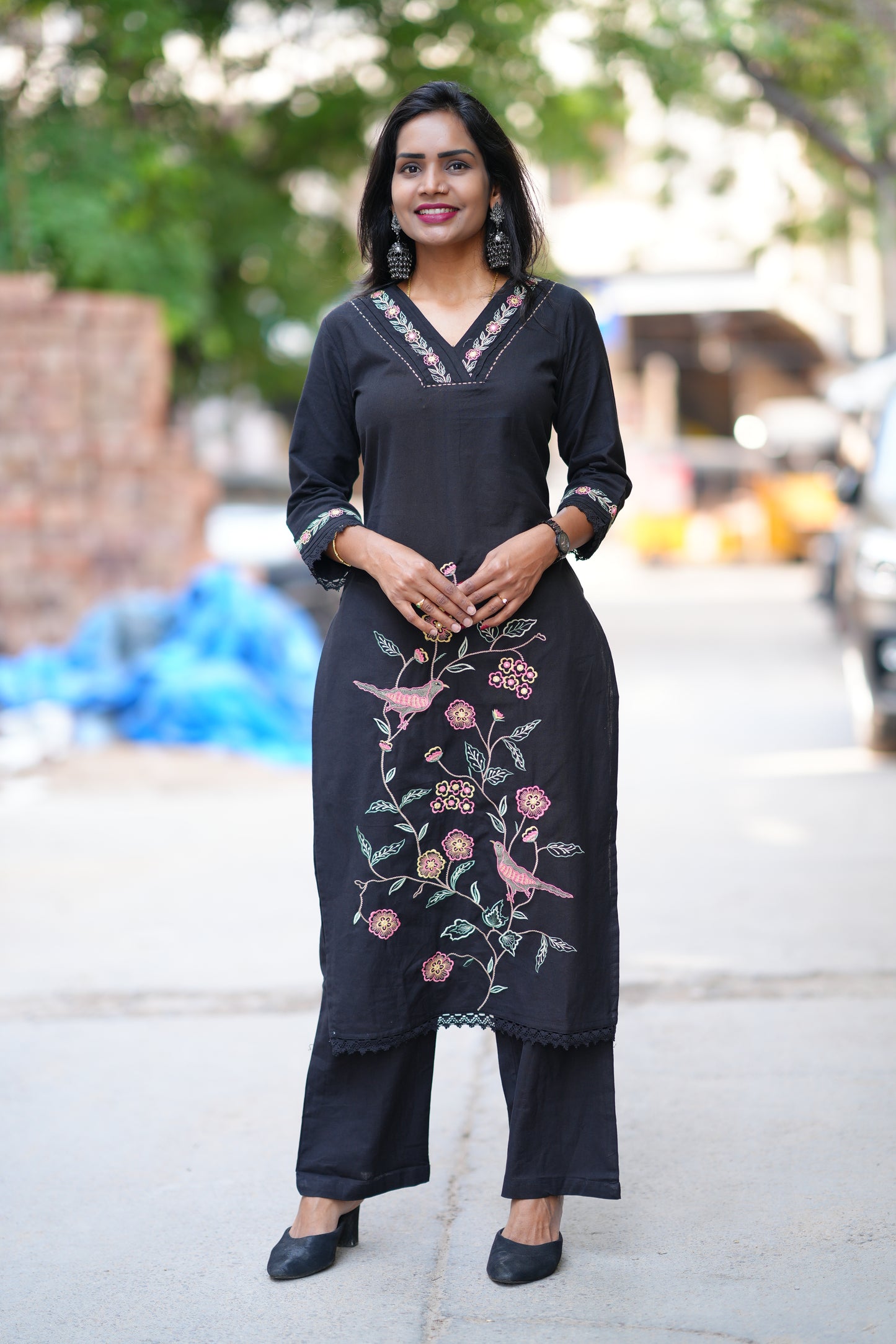 Black Color Jaipur Cotton With Heavy Embroidery Work
