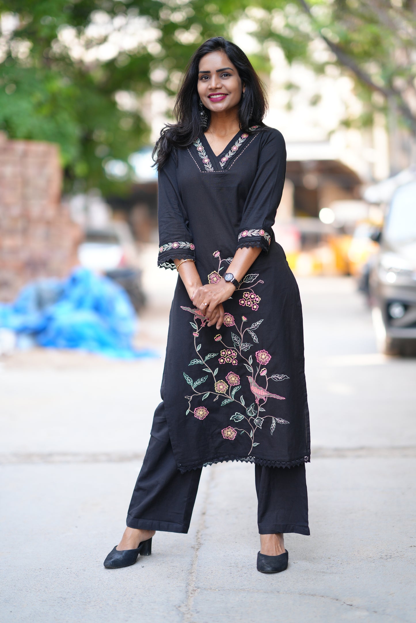 Black Color Jaipur Cotton With Heavy Embroidery Work