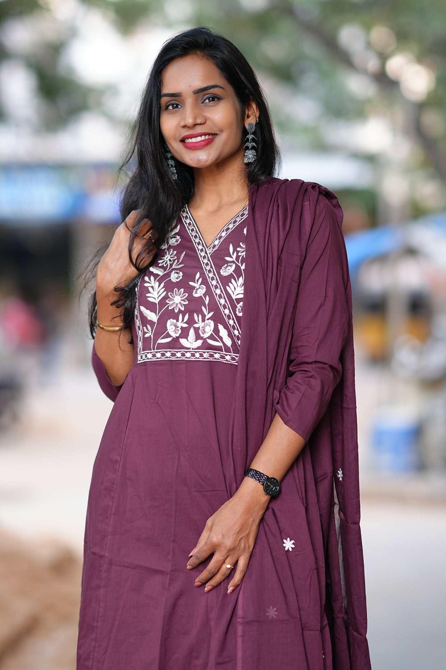 Pure 92.5 Cotton With Thread Embroidery Work anarkali 3 Piece Set