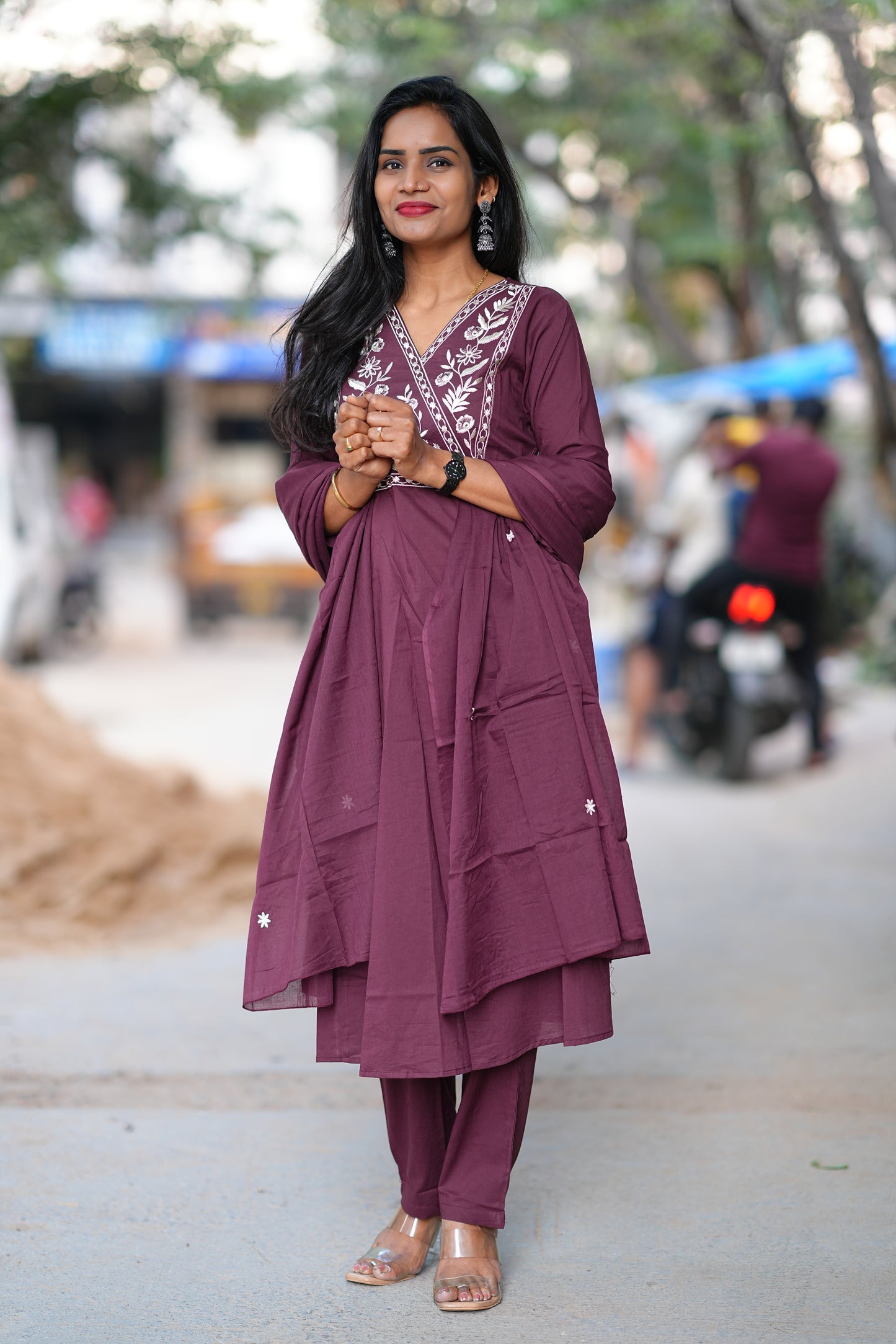 Pure 92.5 Cotton With Thread Embroidery Work anarkali 3 Piece Set