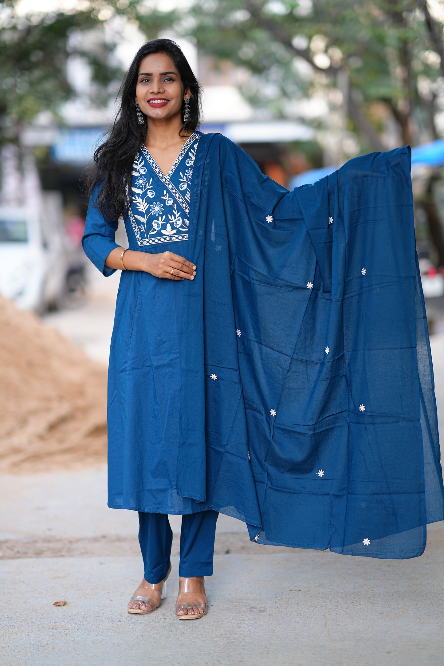 Pure 92.5 Cotton With Thread Embroidery Work anarkali 3 Piece Set