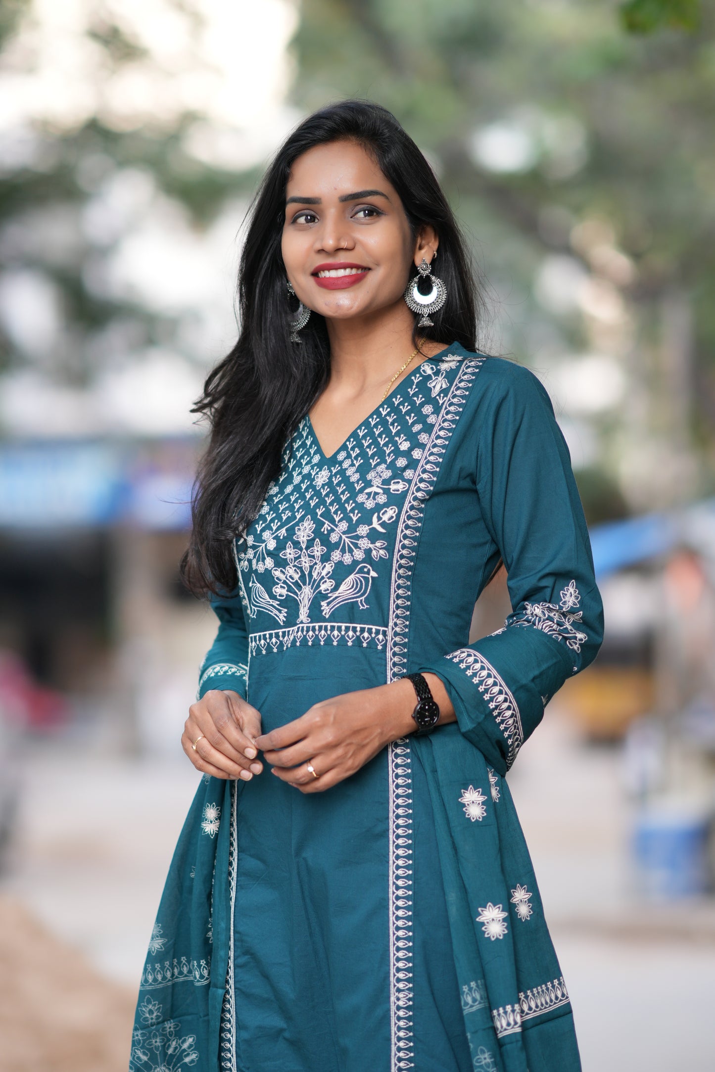 Russian Green Color Jaipuri Cotton 3 Piece Set With Thread Embroidery Work