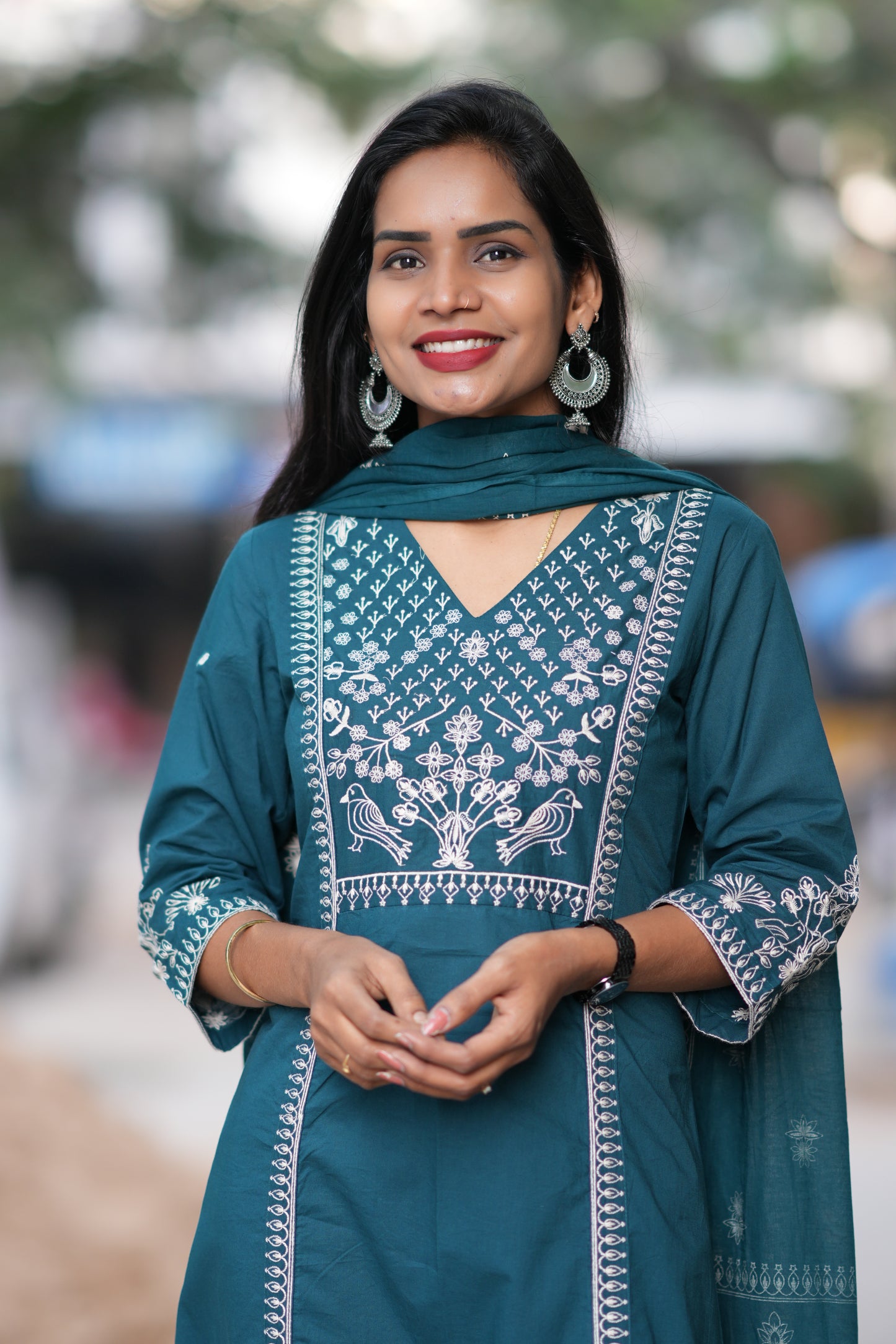 Russian Green Color Jaipuri Cotton 3 Piece Set With Thread Embroidery Work