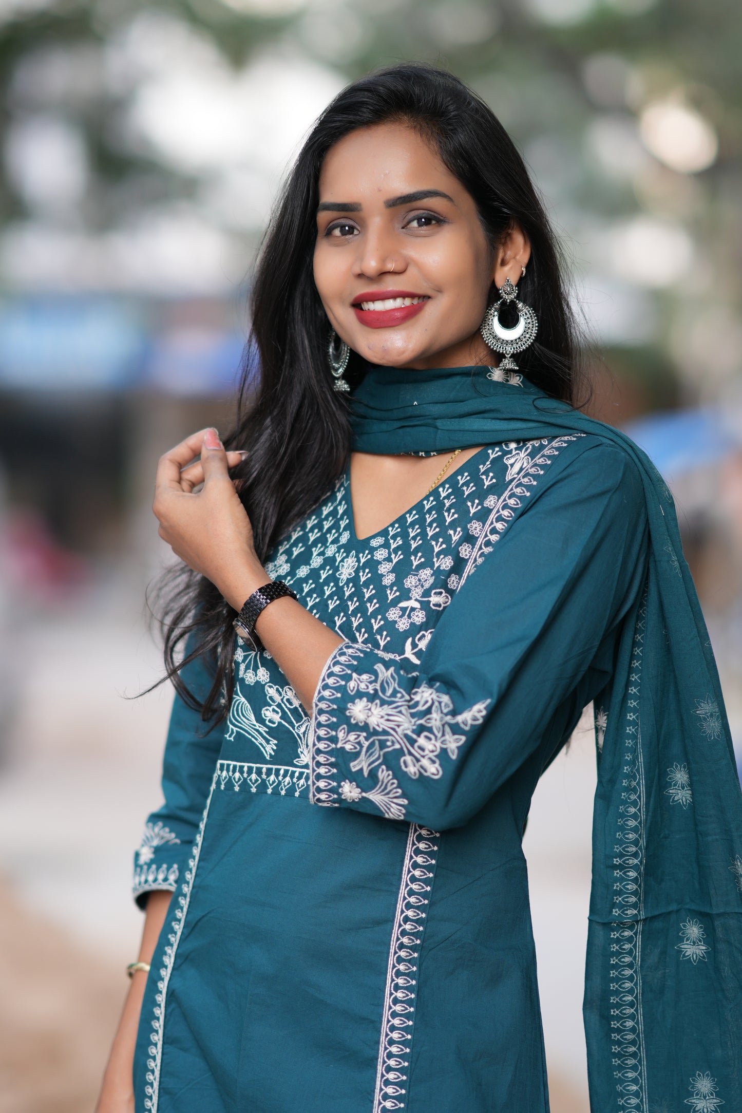 Russian Green Color Jaipuri Cotton 3 Piece Set With Thread Embroidery Work
