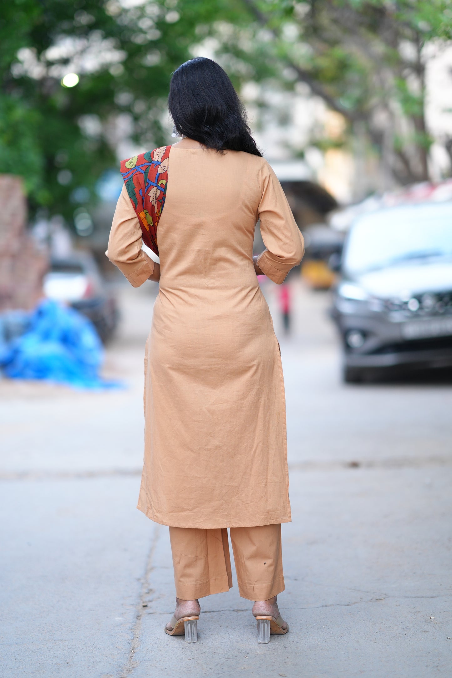 Beige Color Pant Cotton 3 Piece Set With Contrast Dupatta