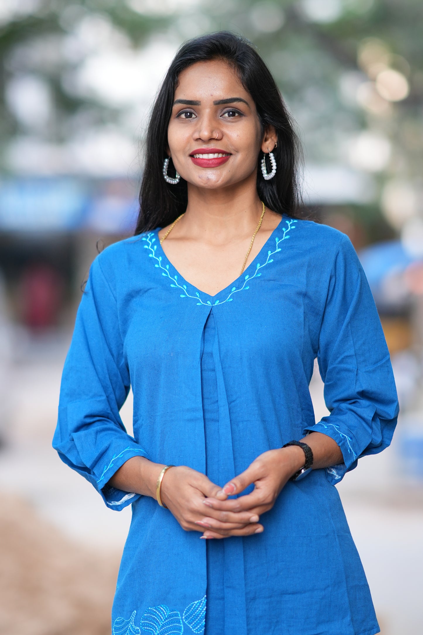 Blue shade Stylish Office Wear Coord Set With Embroidery Work