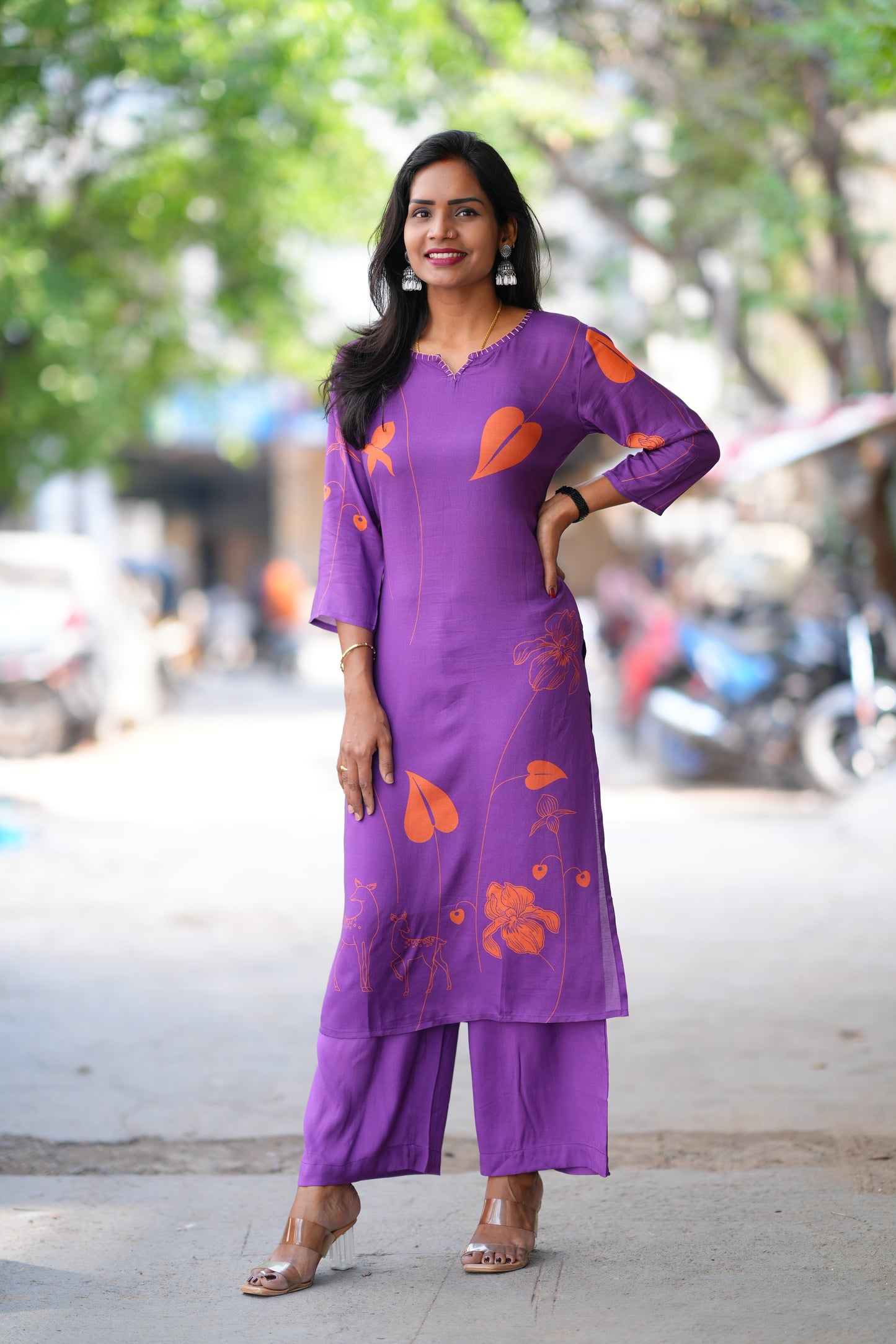 Purple Color Muslin Celebrity Inspired Cord Set