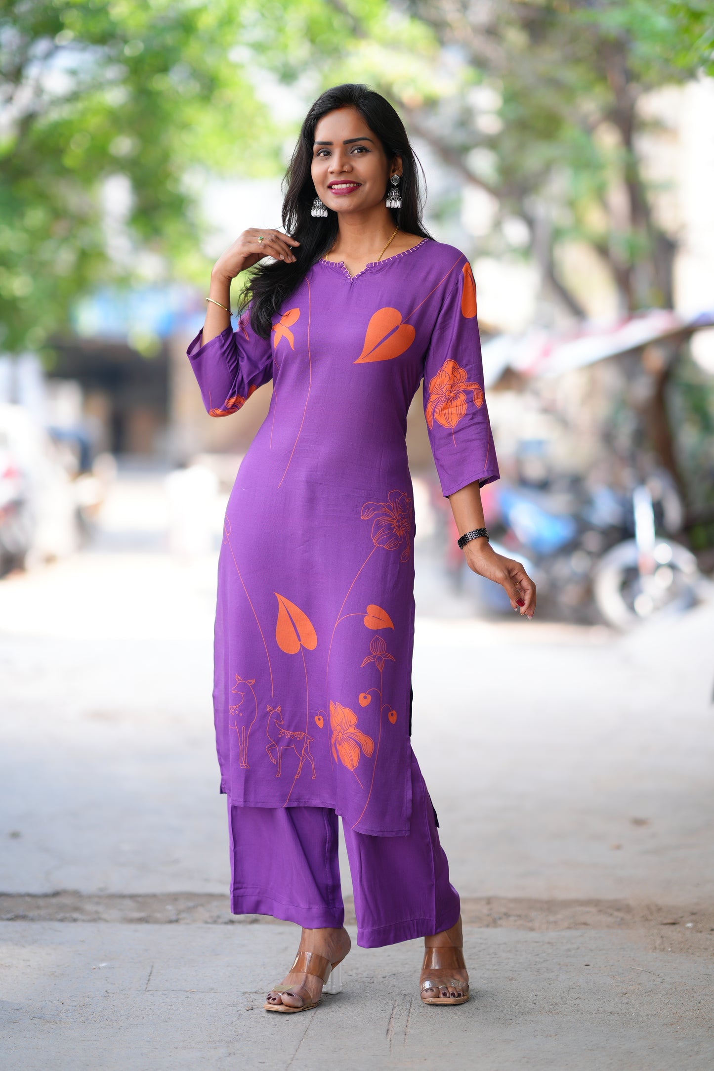 Purple Color Muslin Celebrity Inspired Cord Set