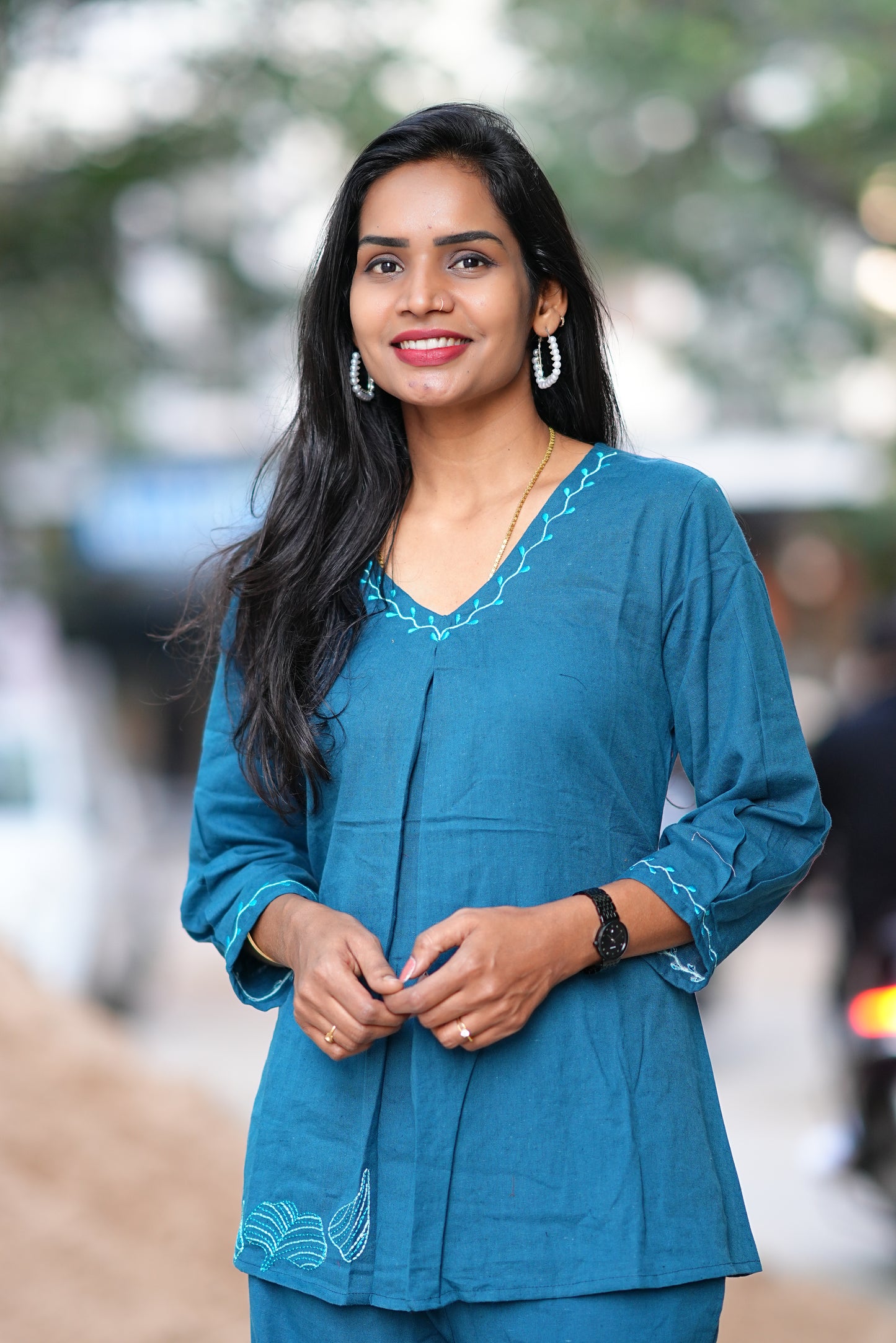 Russian Green Stylish Office Wear Coord Set With Embroidery Work