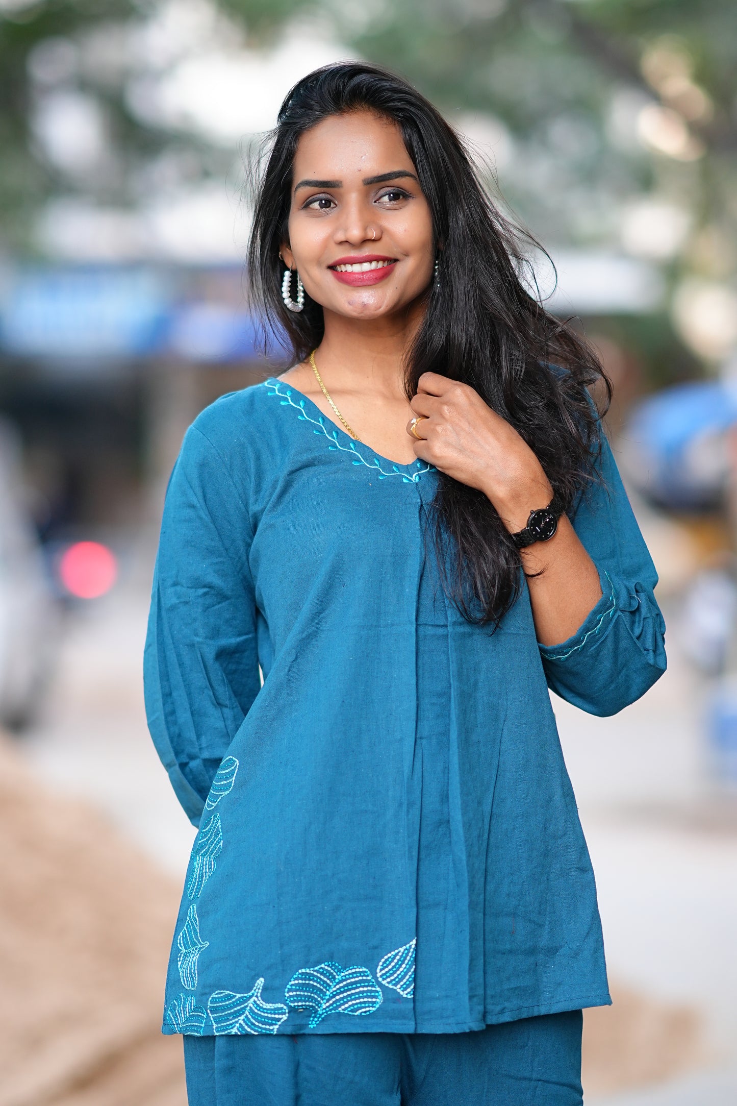 Russian Green Stylish Office Wear Coord Set With Embroidery Work