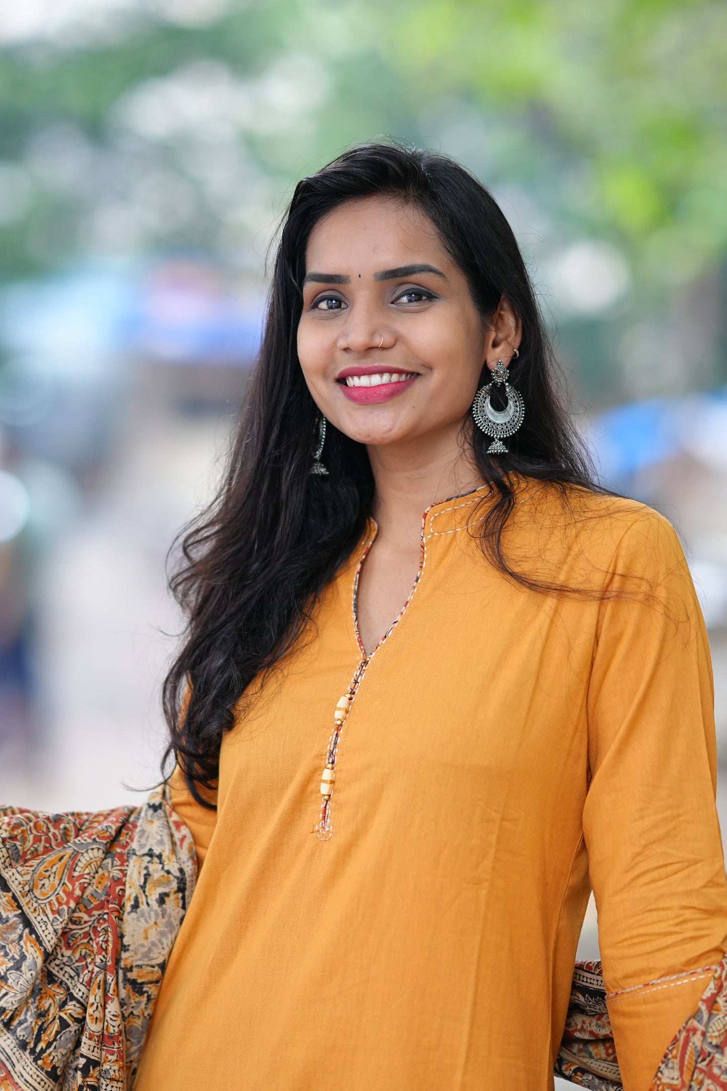 Yellow Color Pure Jaipur Cotton Chinese Collar Straight Cut With Kalamkari Dupatta