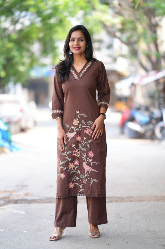 Brown Color Jaipur Cotton With Heavy Embroidery Work