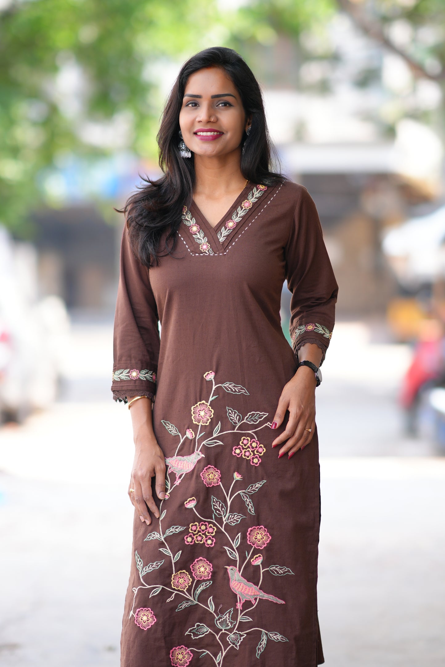 Brown Color Jaipur Cotton With Heavy Embroidery Work