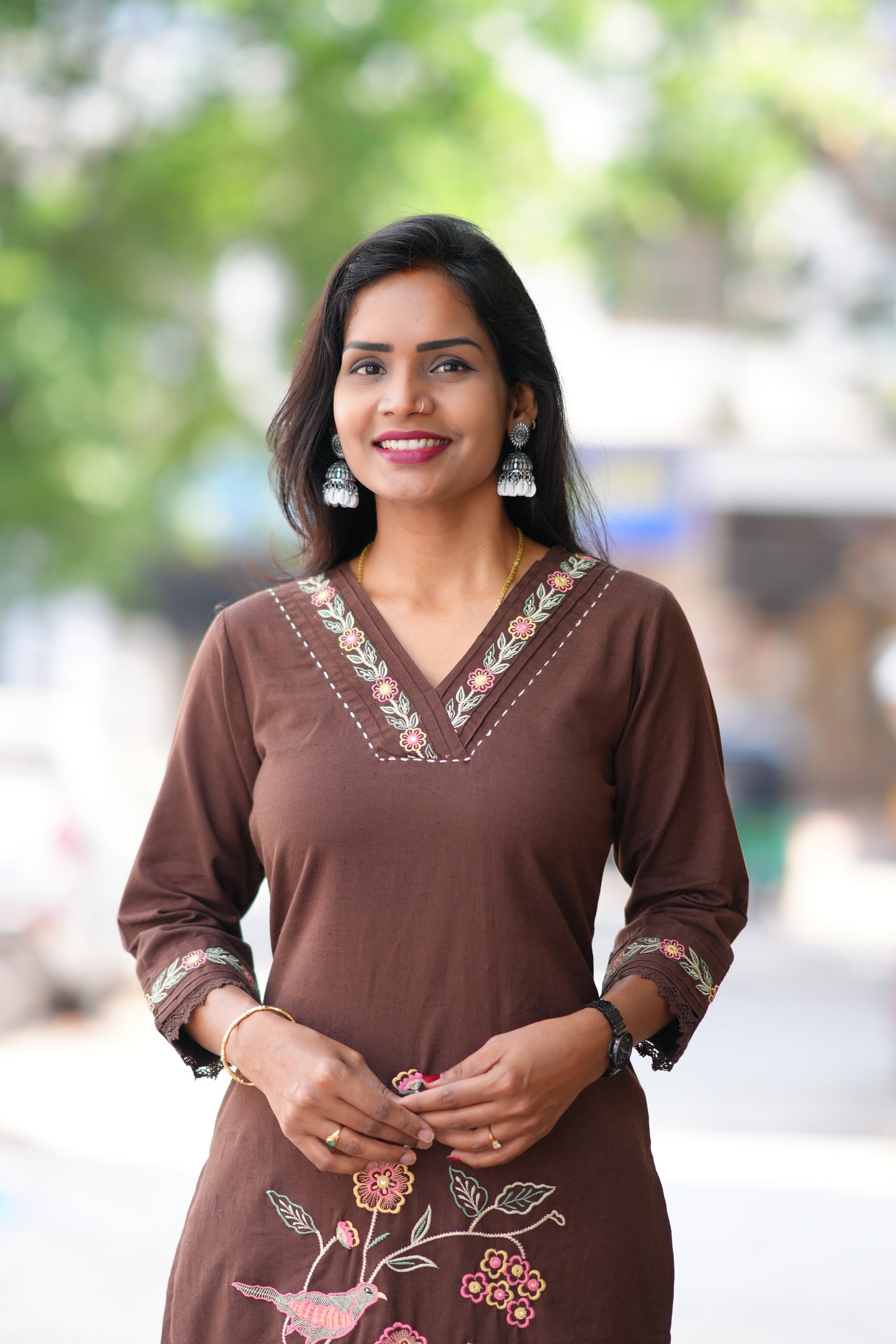 Brown Color Jaipur Cotton With Heavy Embroidery Work