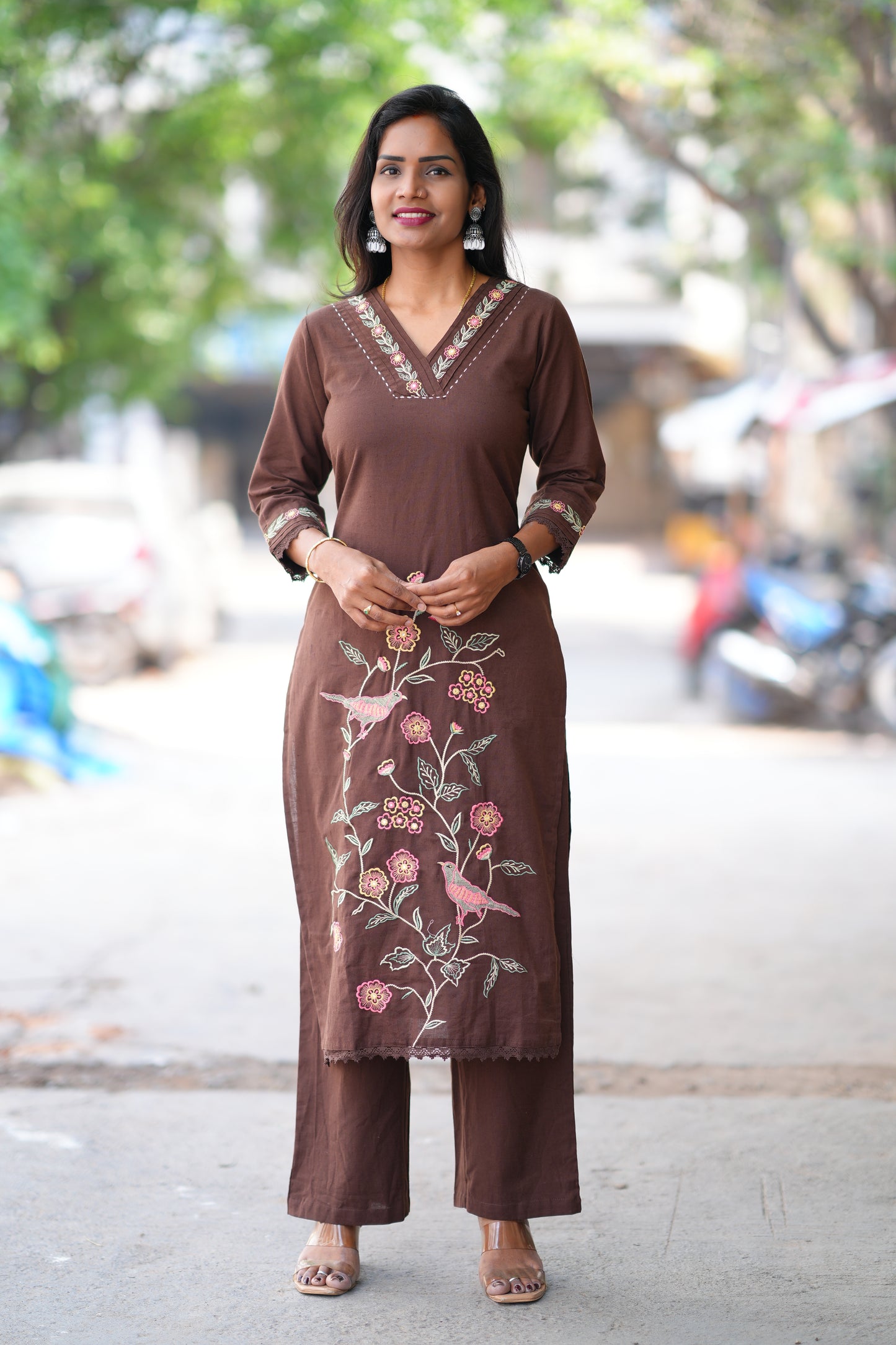 Brown Color Jaipur Cotton With Heavy Embroidery Work