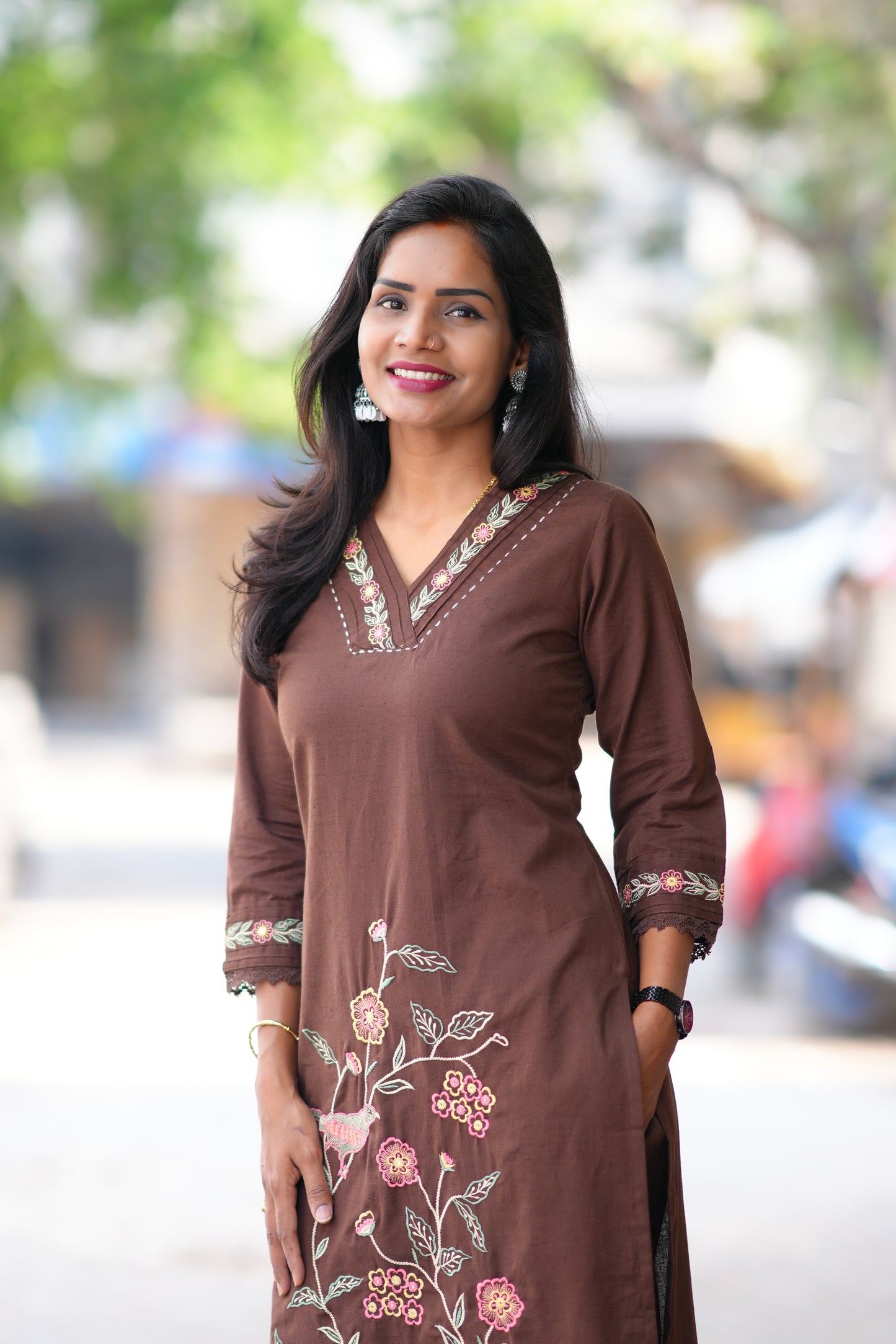 Brown Color Jaipur Cotton With Heavy Embroidery Work