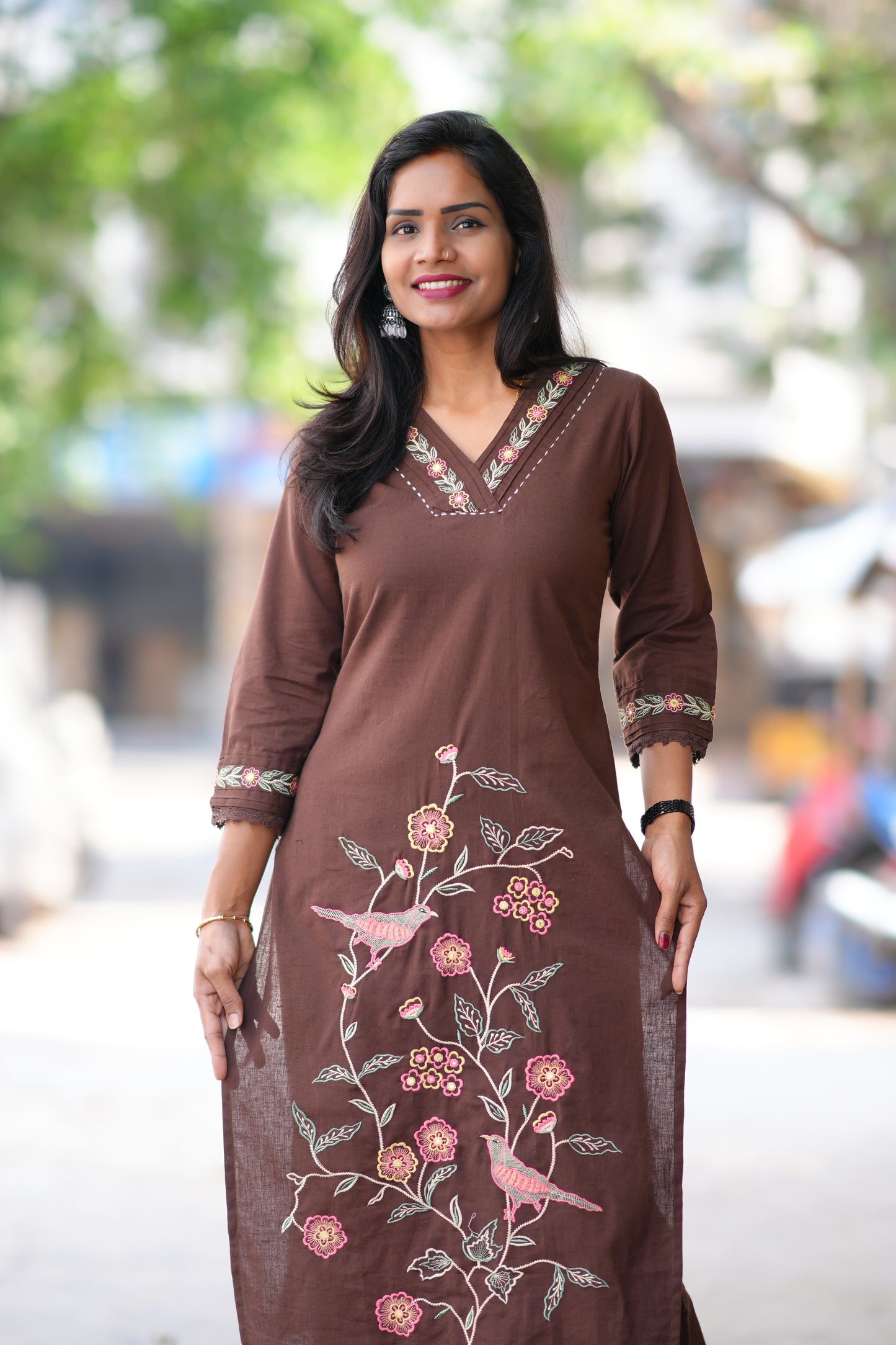 Brown Color Jaipur Cotton With Heavy Embroidery Work