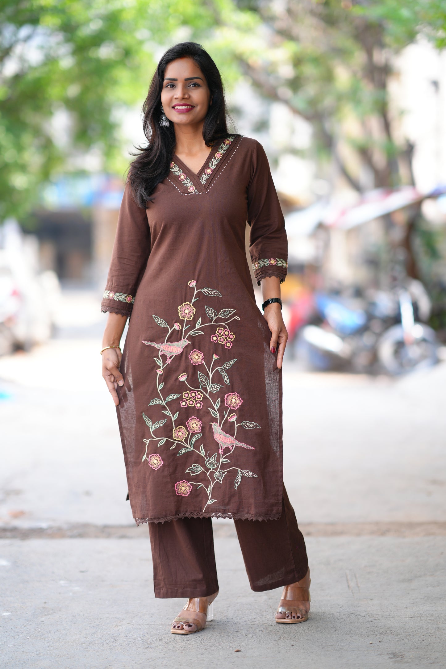 Brown Color Jaipur Cotton With Heavy Embroidery Work