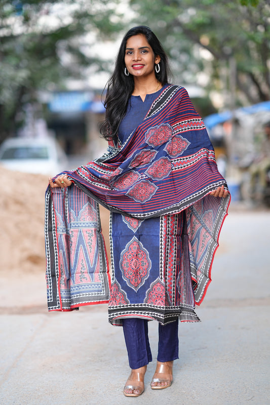 Soft Muslin Jaipur Digital Print 3 Piece Set