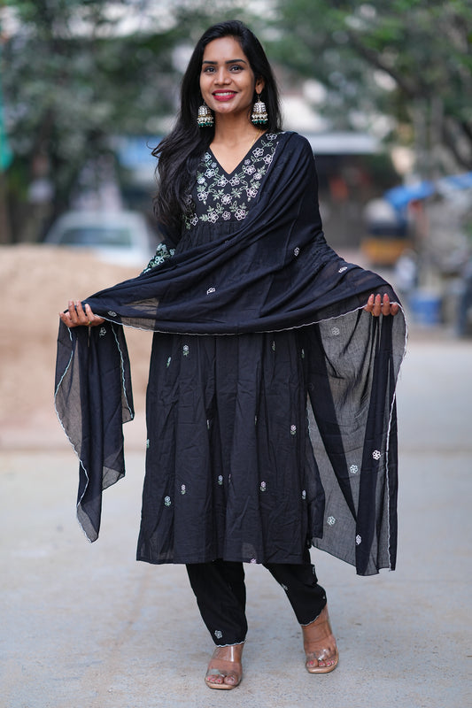 Black Color Jaipuri Cotton With Embroidery Work and Complete Lining