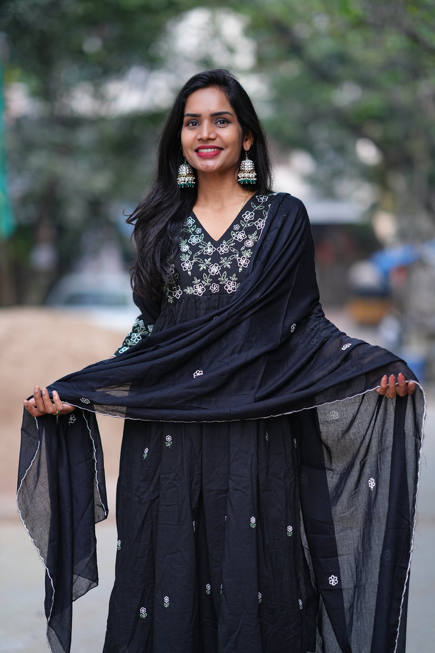 Black Color Jaipur Cotton 3 Piece Set With Embroidery and Complete Lining