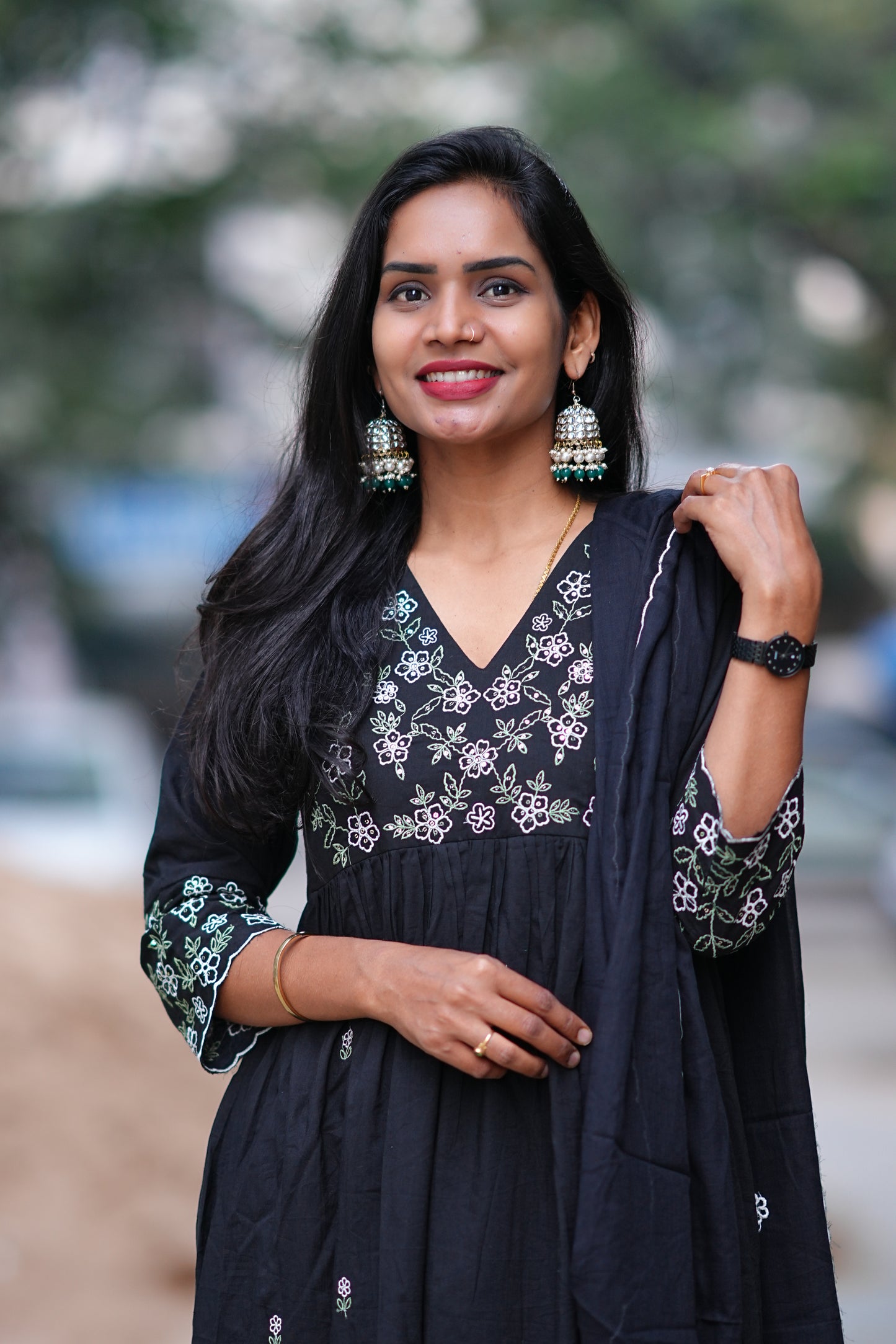 Black Color Jaipur Cotton 3 Piece Set With Embroidery work and Complete Lining